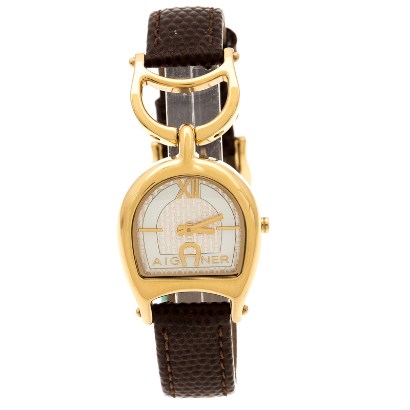 Aigner Mother of Pearl Yellow Gold Plated Stainless Steel Arte A32200 Women s Wristwatch 26 mm