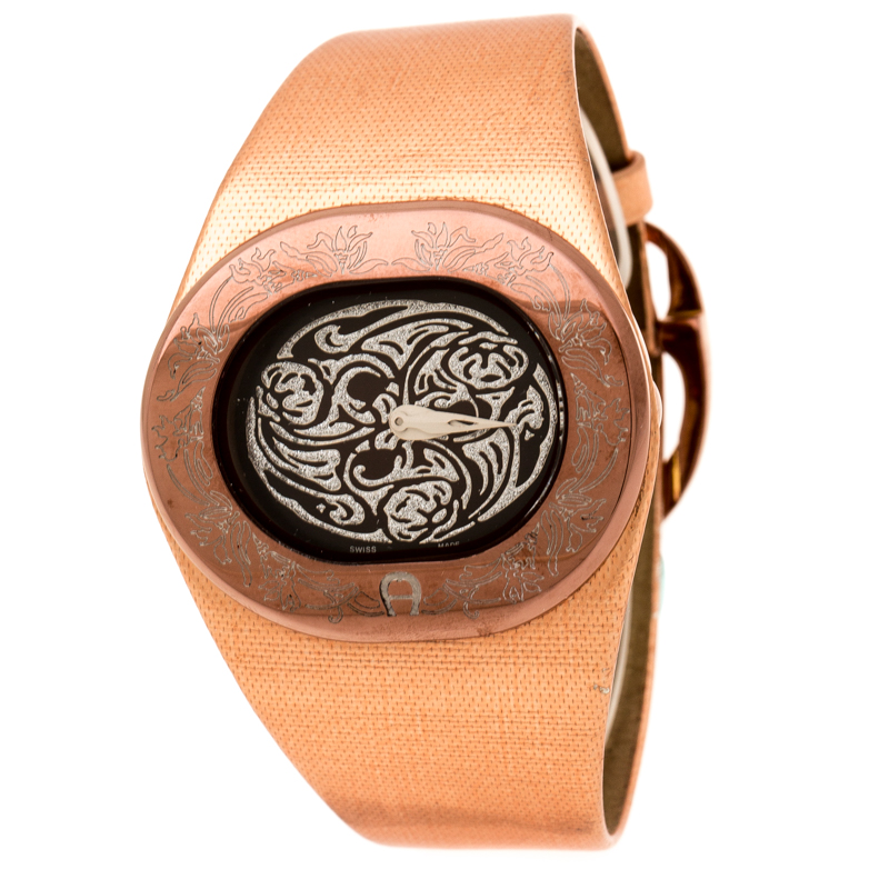 Pre Owned Aigner Brown Silver Bronze Tone Stainless Steel Ravello Due A21000 Women's Wristwatch 43 mm