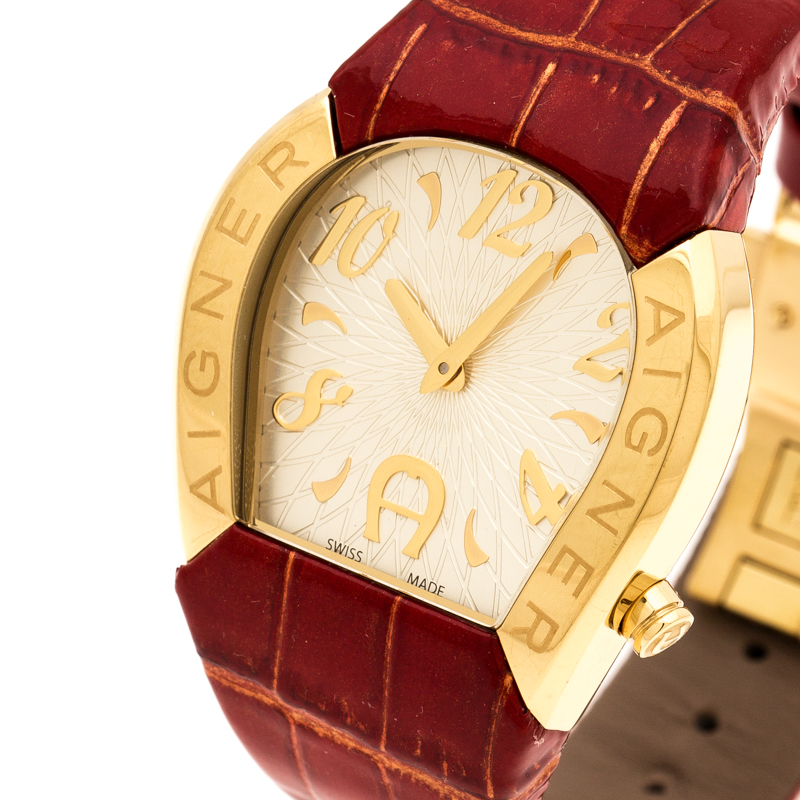 

Aigner White Mother of Pearl Gold Plated Stainless Steel Cremona A40200 Women's Wristwatch, Red