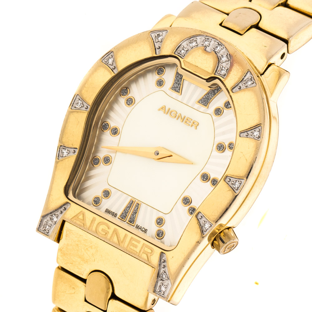 

Aigner Yellow Mother of Pearl Gold Plated Stainless Steel Diamonds Ravenna A02400 Women's Wristwatch