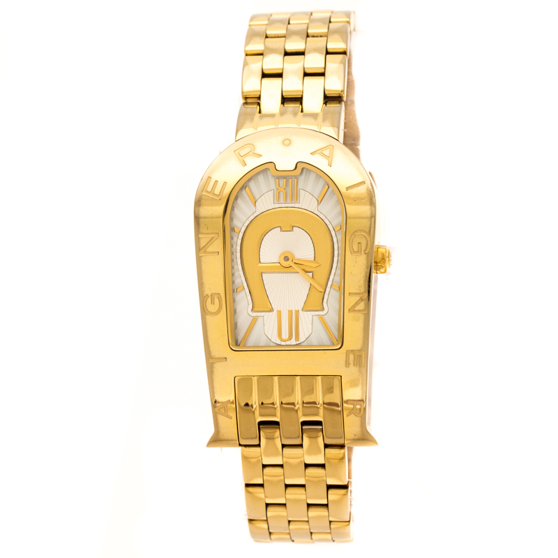 Pre Owned Aigner Mother of Pearl Gold Plated Stainless Steel Olbia A29300 Women's Wristwatch 24 mm