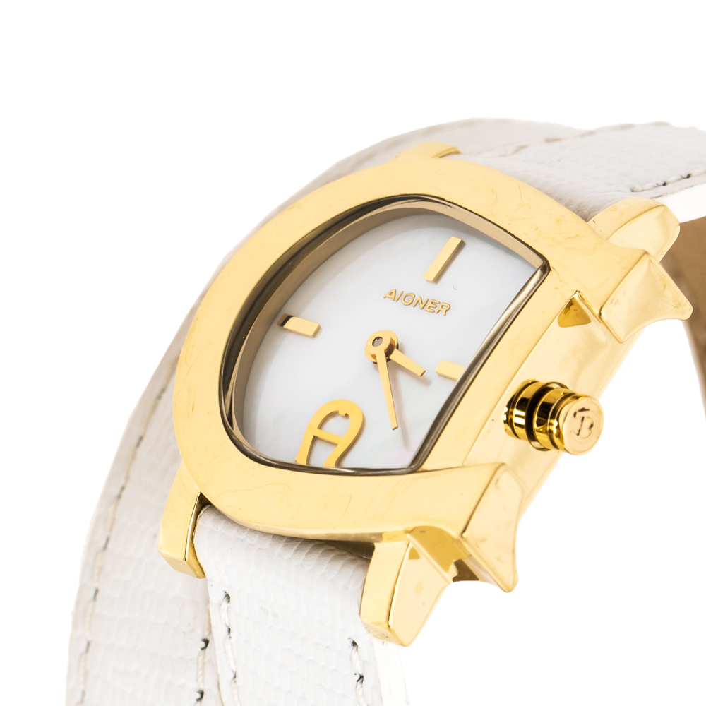

Aigner White Mother of Pearl Gold Plated Stainless Steel Genua Due A31000 Women's Wristwatch