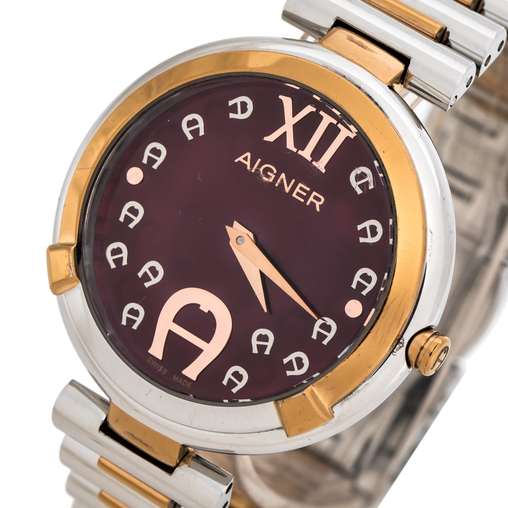 

Aigner Magenta Mother of Pearl Two-Tone Stainless Steel Gorizia A106200 Women's Wristwatch, Silver