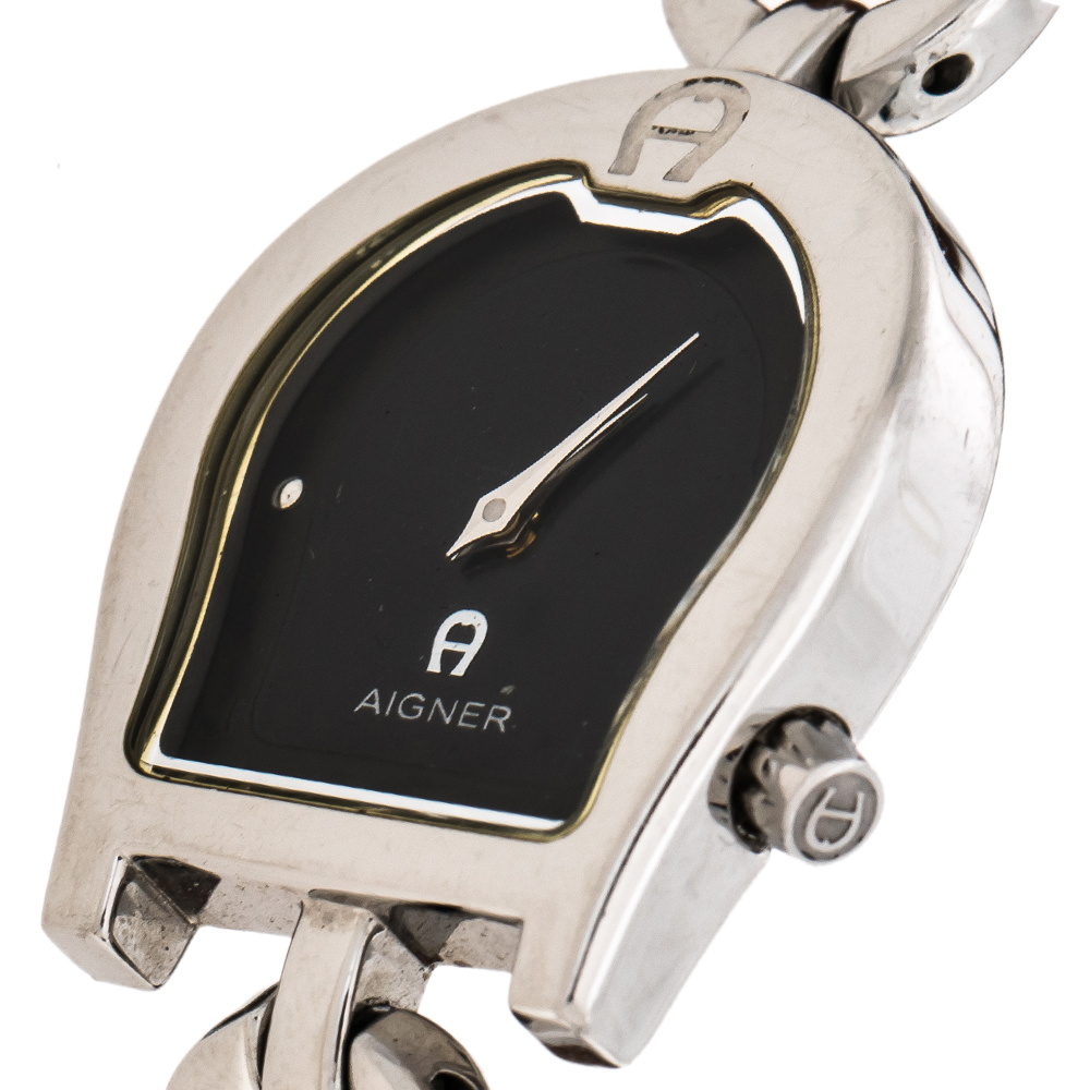 

Aigner Black Stainless Steel Leather Perugia A07200 Women's Wristwatch, Silver