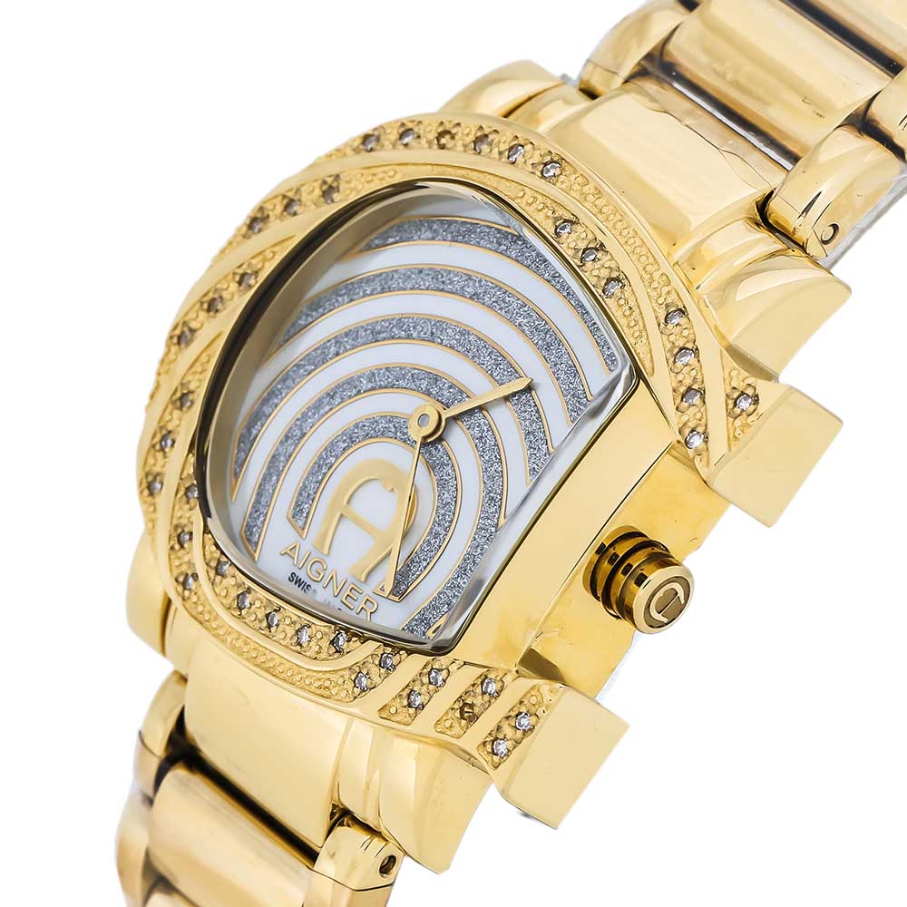 

Aigner White Mother of Pearl Gold Plated Stainless Steel Diamonds Genua Due A31600 Women's Wristwatch