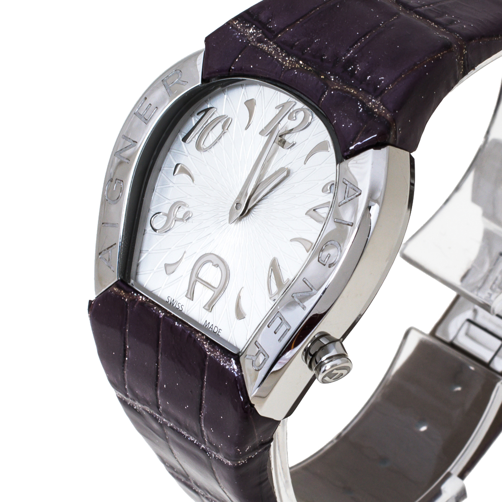 

Aigner Silver Stainless Steel and Leather Cremona A40200 Women's Wristwatch, Purple