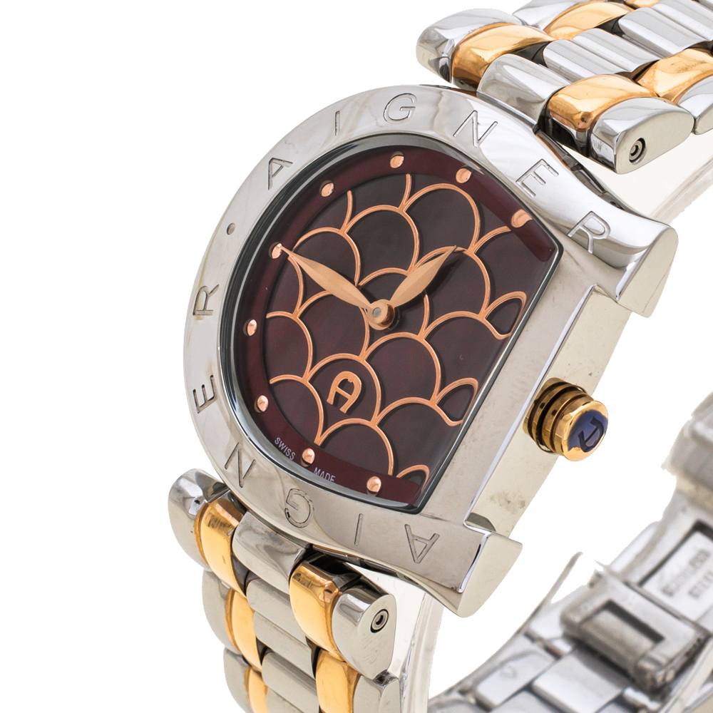 

Aigner Red Two-Tone Stainless Steel Arco A34323 Women's Wristwatch, Gold