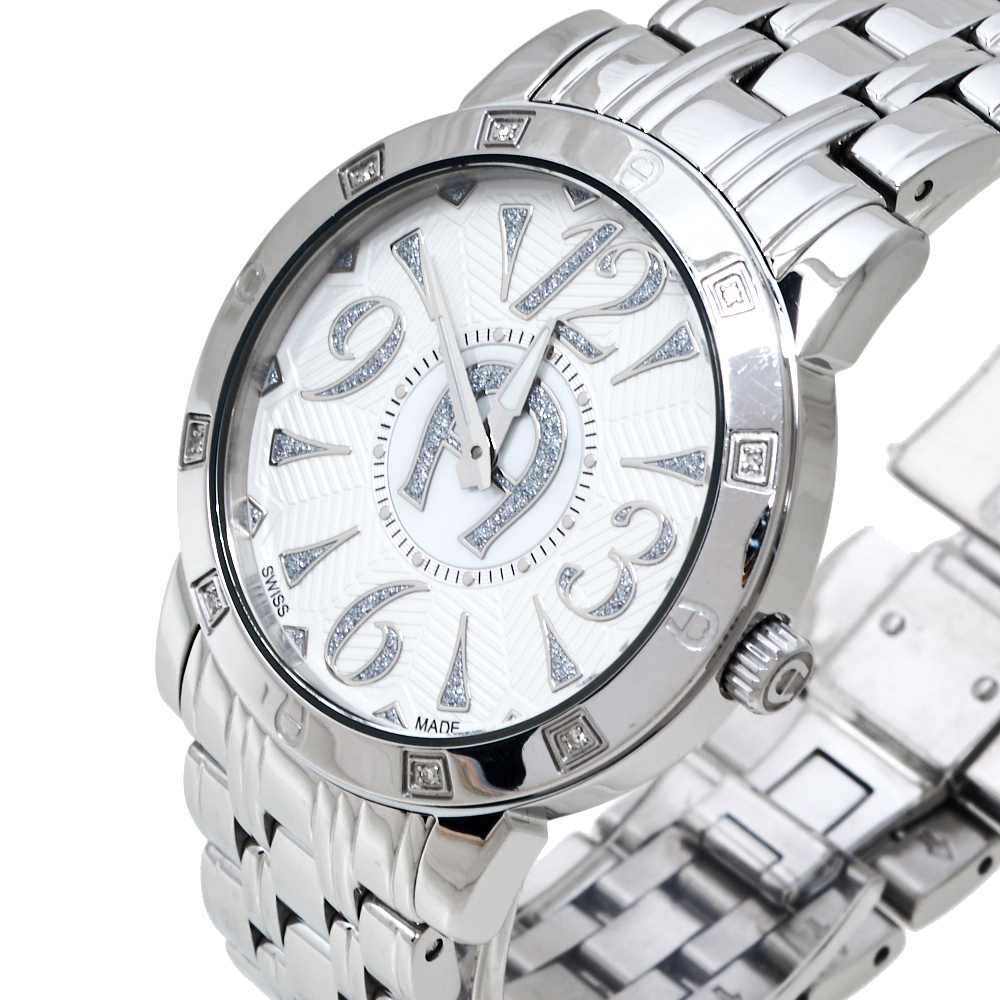 

Aigner Silver White Mother Of Pearl Stainless Steel Diamonds Cortina A26300 Women's Wristwatch