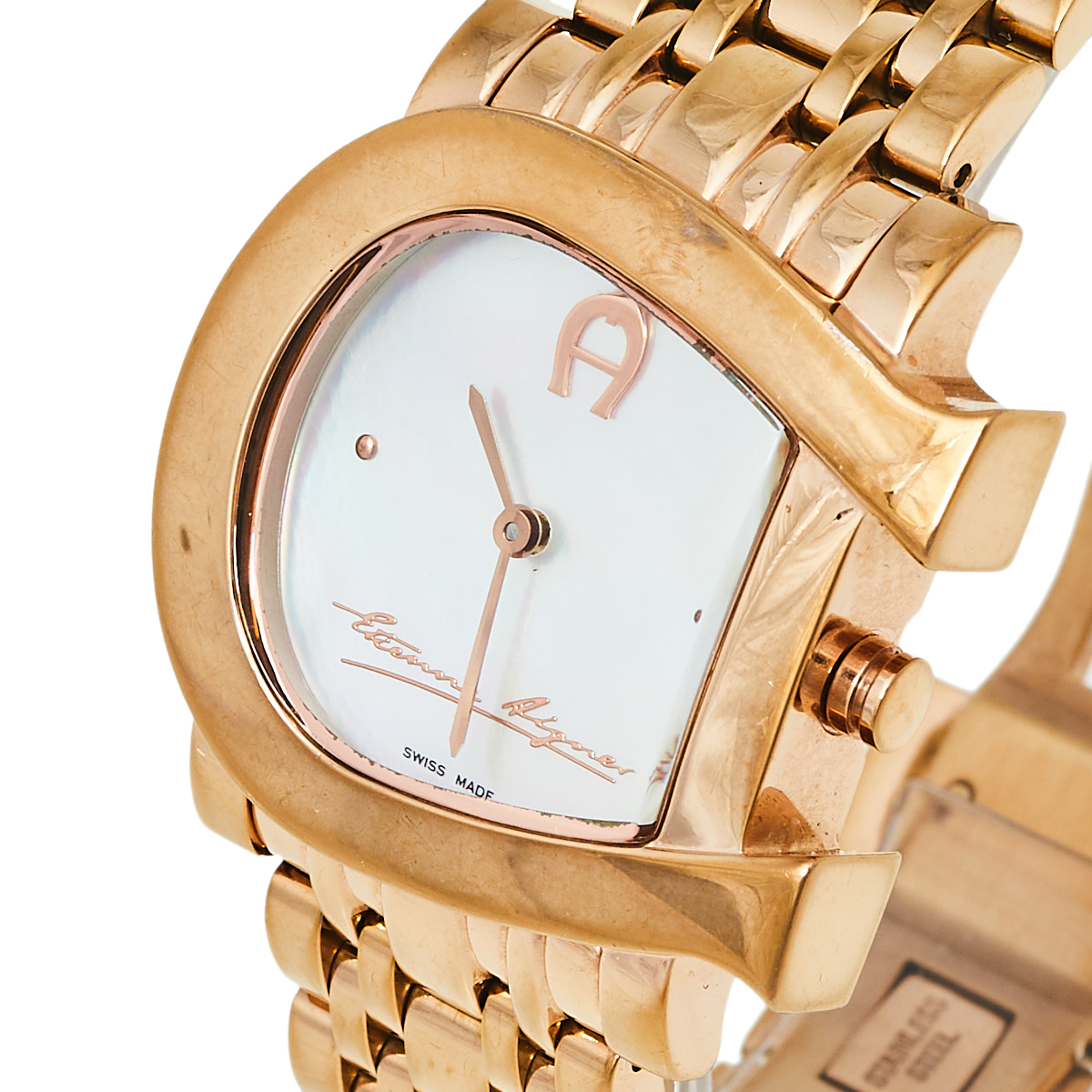 

Aigner Mother of Pearl Gold Tone Stainless Steel Genua Due A31600 Women's Wristwatch, White