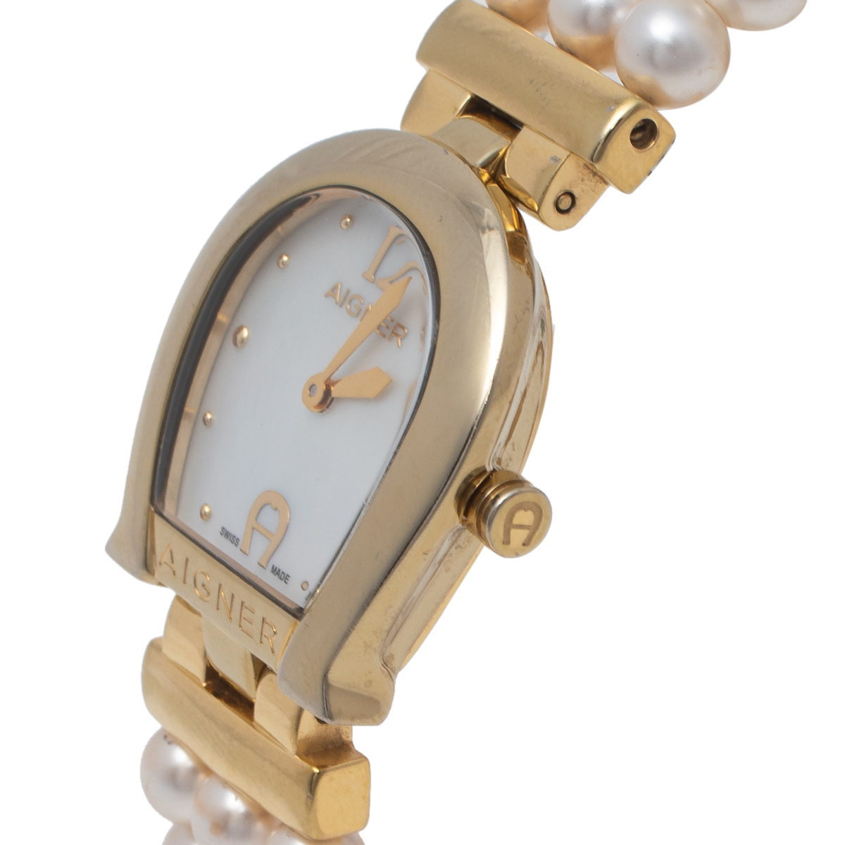 

Aigner MOP Gold Tone Stainless Steel & Faux Pearl La Spezia A03300 Women's Wristwatch, White