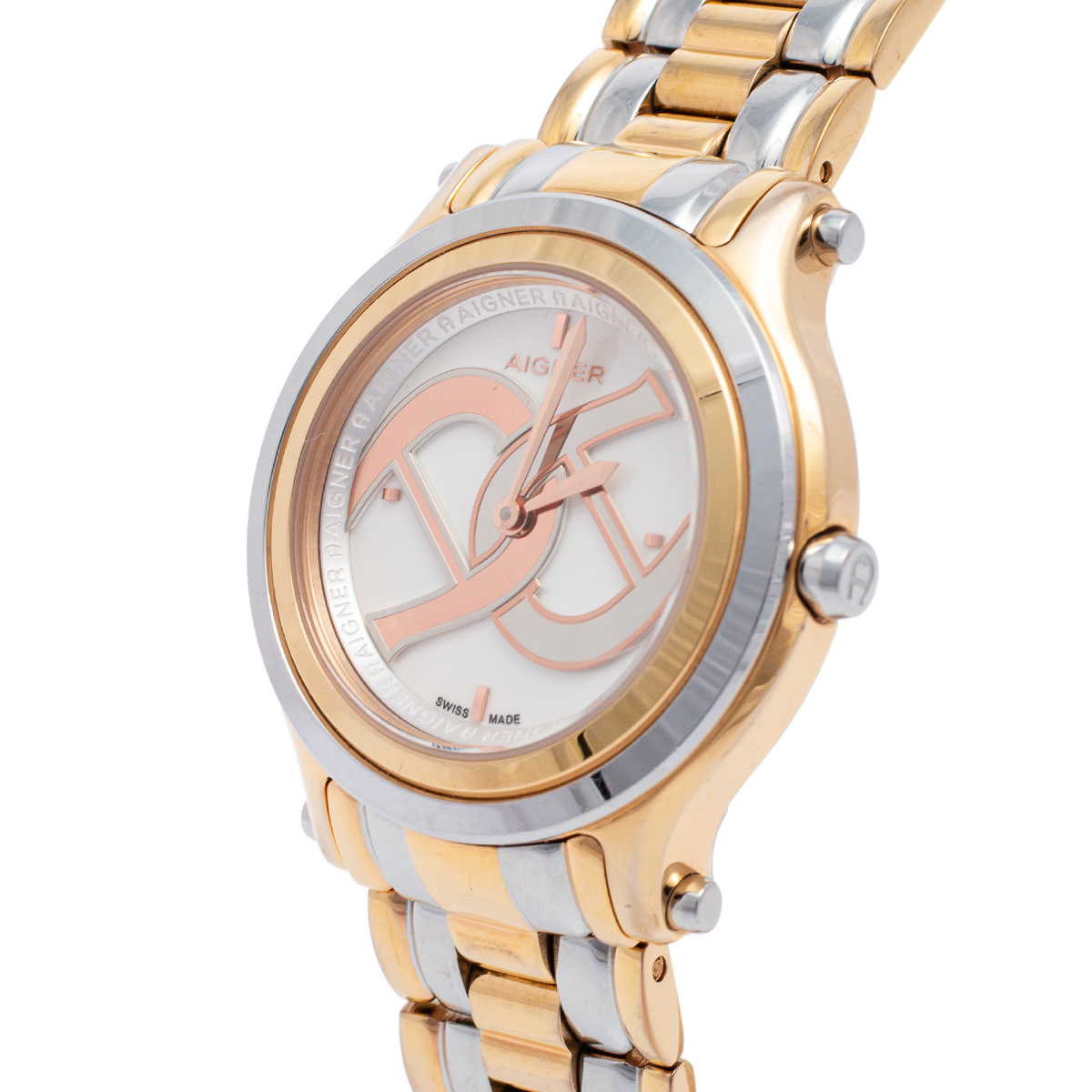 

Aigner White Two-Tone Rose Gold Plated Stainless Steel Bologna A55200 Women's Wristwatch, Multicolor