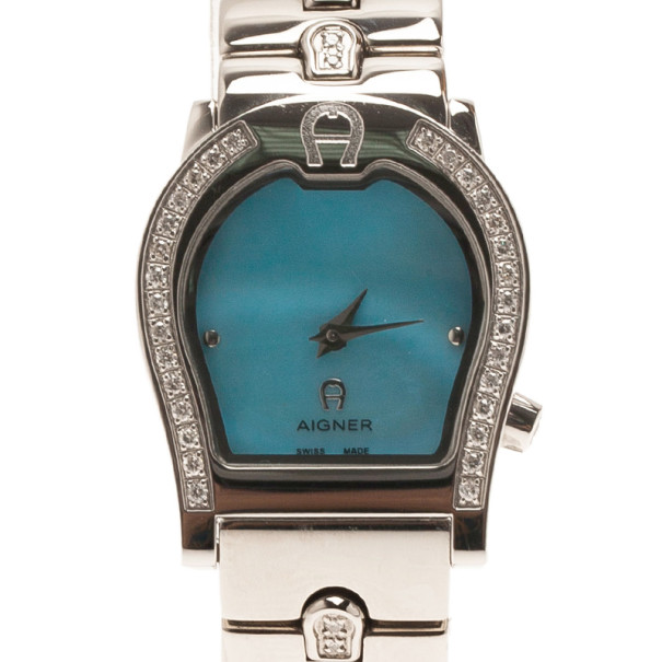 Pre Owned Aigner Mother of Pearl Stainless Steel Verona A01200 Women's Watch 24MM