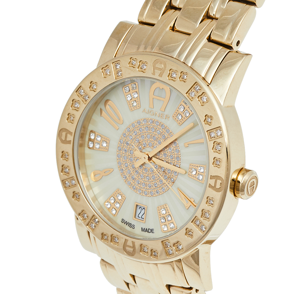 

Aigner Mother of Pearl Gold Plated Stainless Steel Cortina A26100 Women's Wristwatch