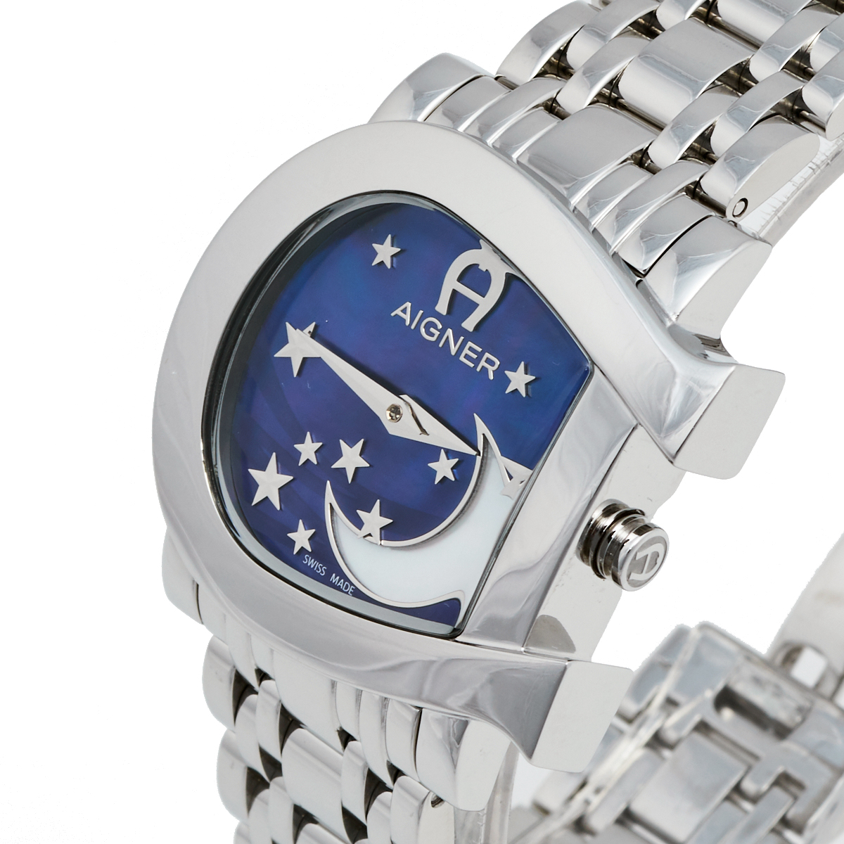 

Aigner Purple Mother of Pearl Moon and Star Stainless Steel Genua Due A31600 Women's Wristwatch