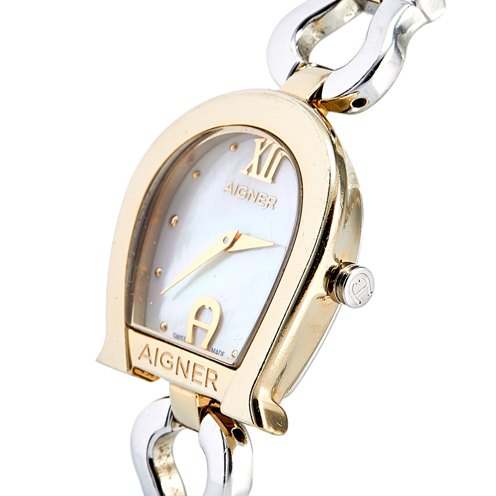 

Aigner Mother of Pearl Two Tone Stainless Steel Savona A123200 Women's Wristwatch, Multicolor