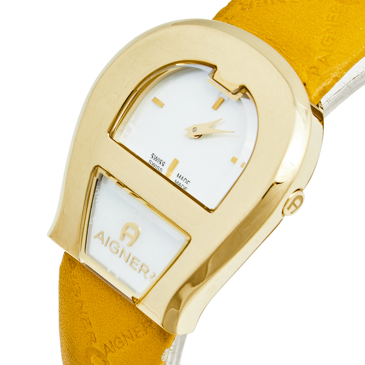 

Aigner Mother of Pearl Gold Plated Stainless Steel Yellow Leather Venezia A39200 Women's Wristwatch