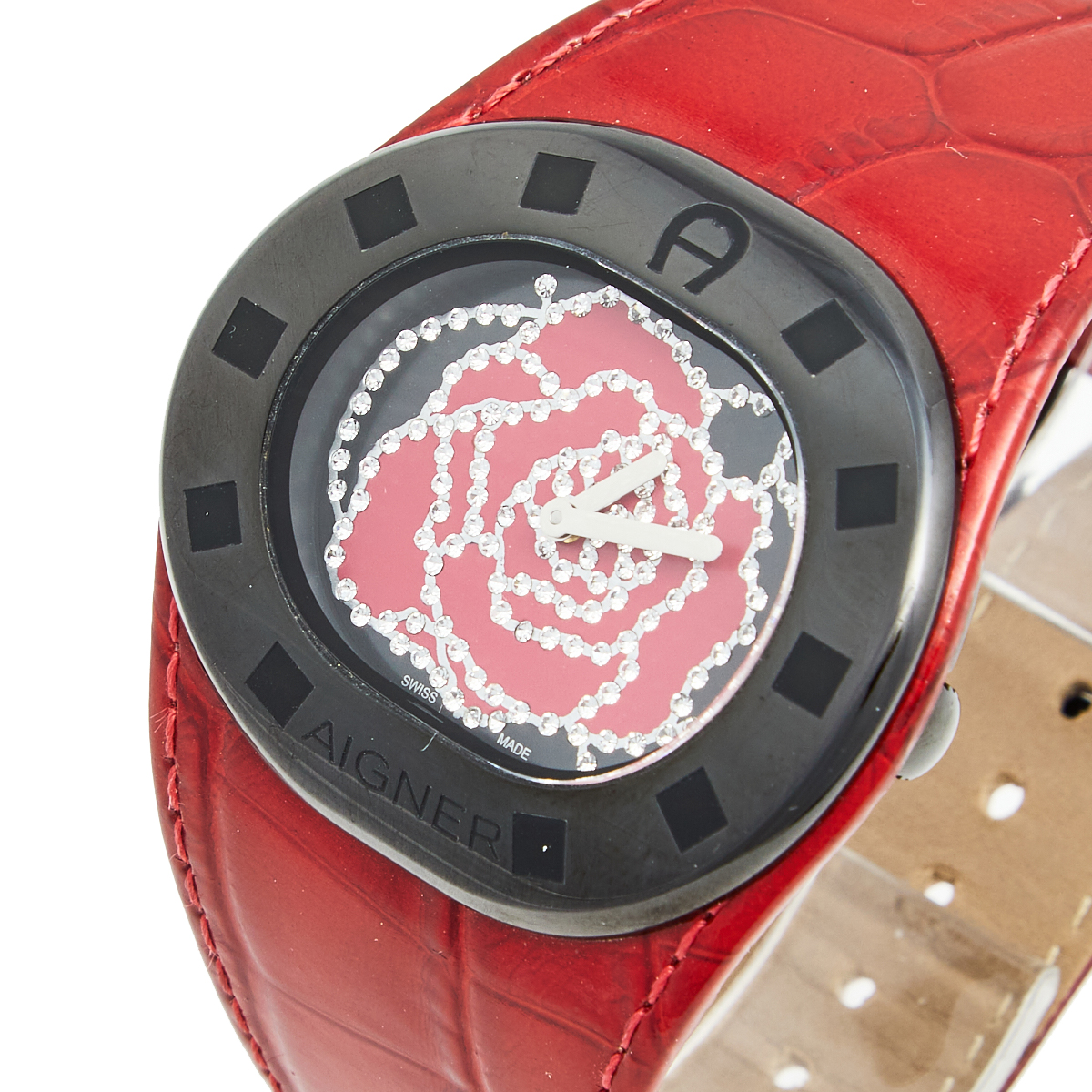 

Aigner Red Black PVD Coated Stainless Steel Leather Ravello Due A21000 Women's Wristwatch