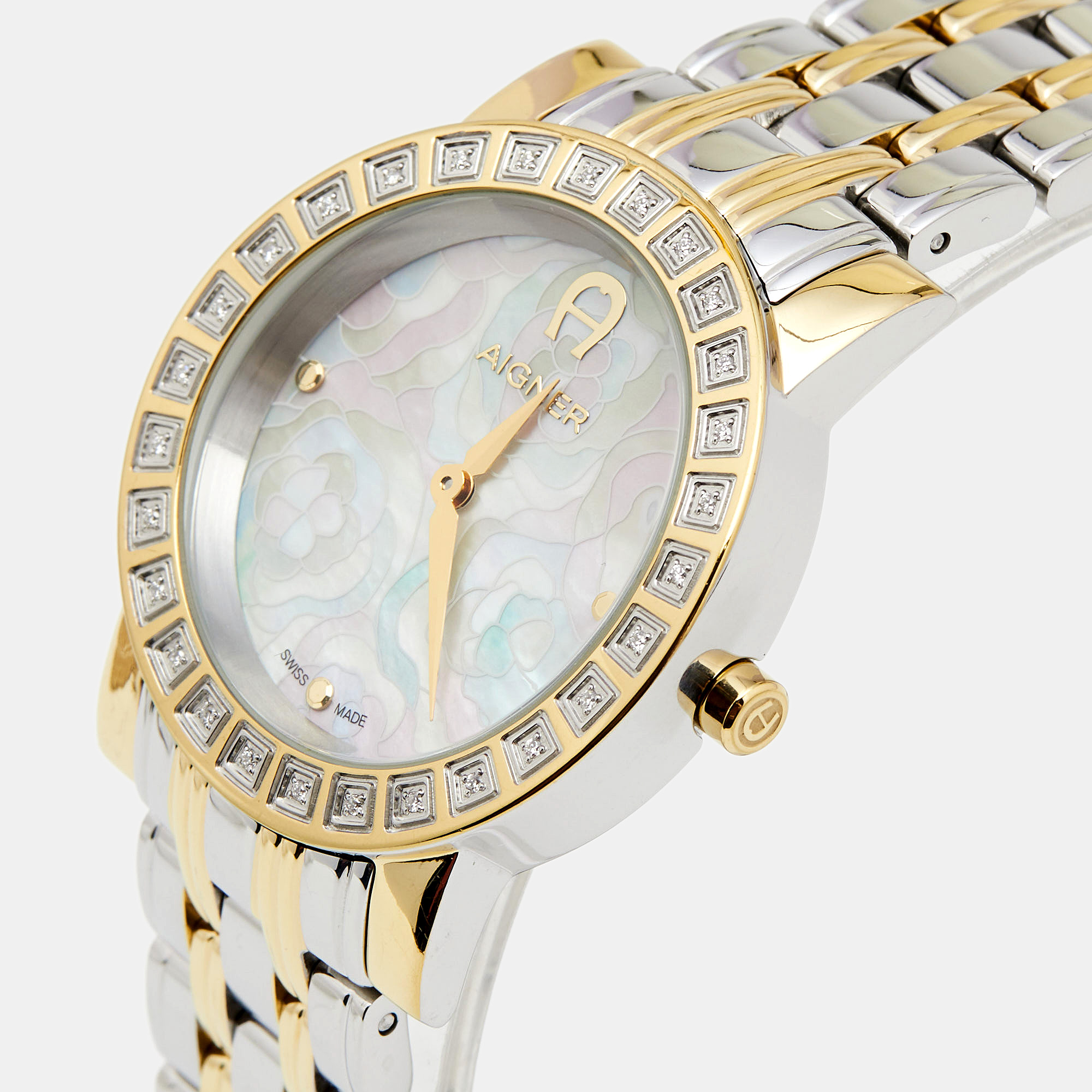 

Aigner Mother of Pearl Two Tone Stainless Steel Cortina A26300 Women's Wristwatch, White