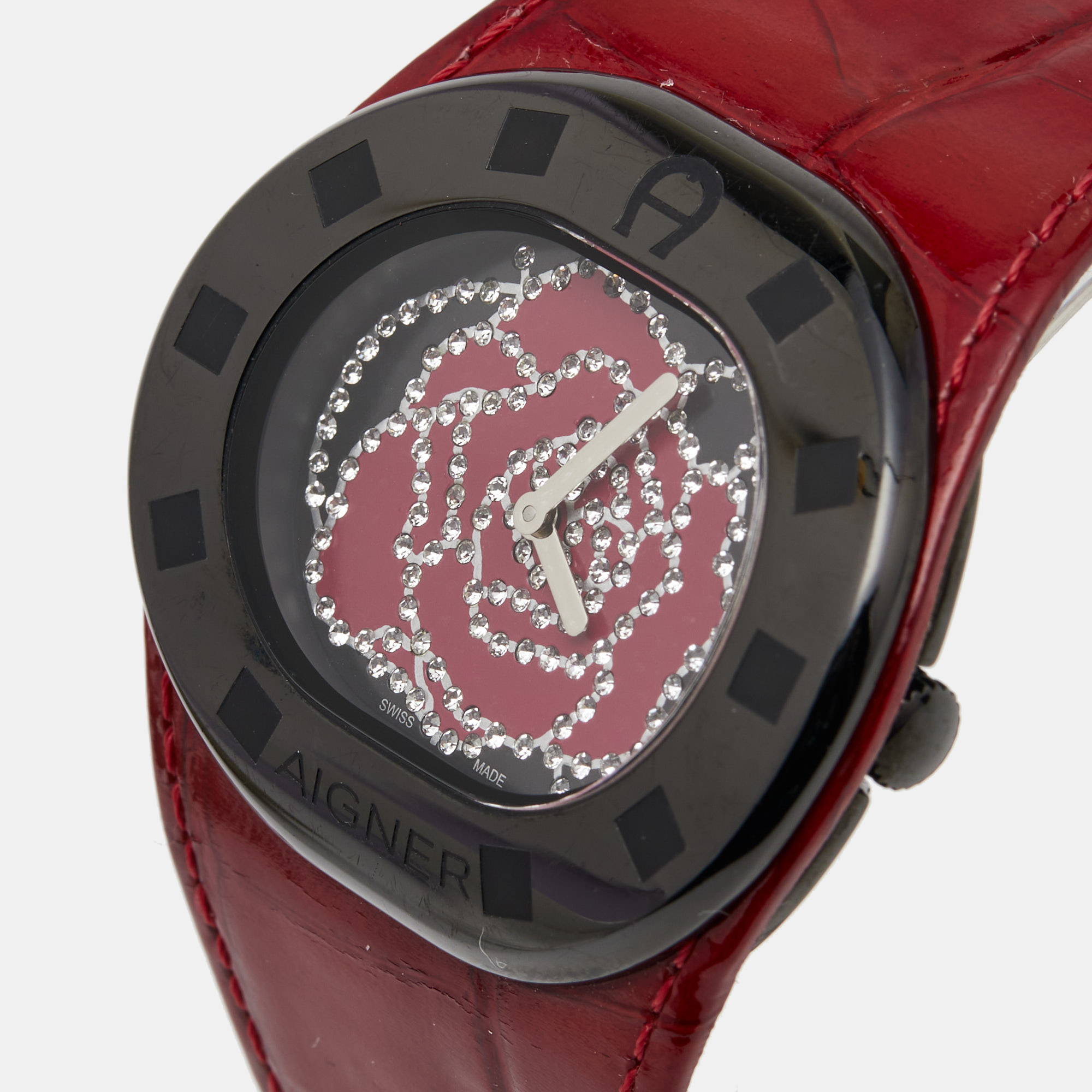 

Aigner Red Black PVD Coated Stainless Steel Leather Ravello Due A21000 Women's Wristwatch