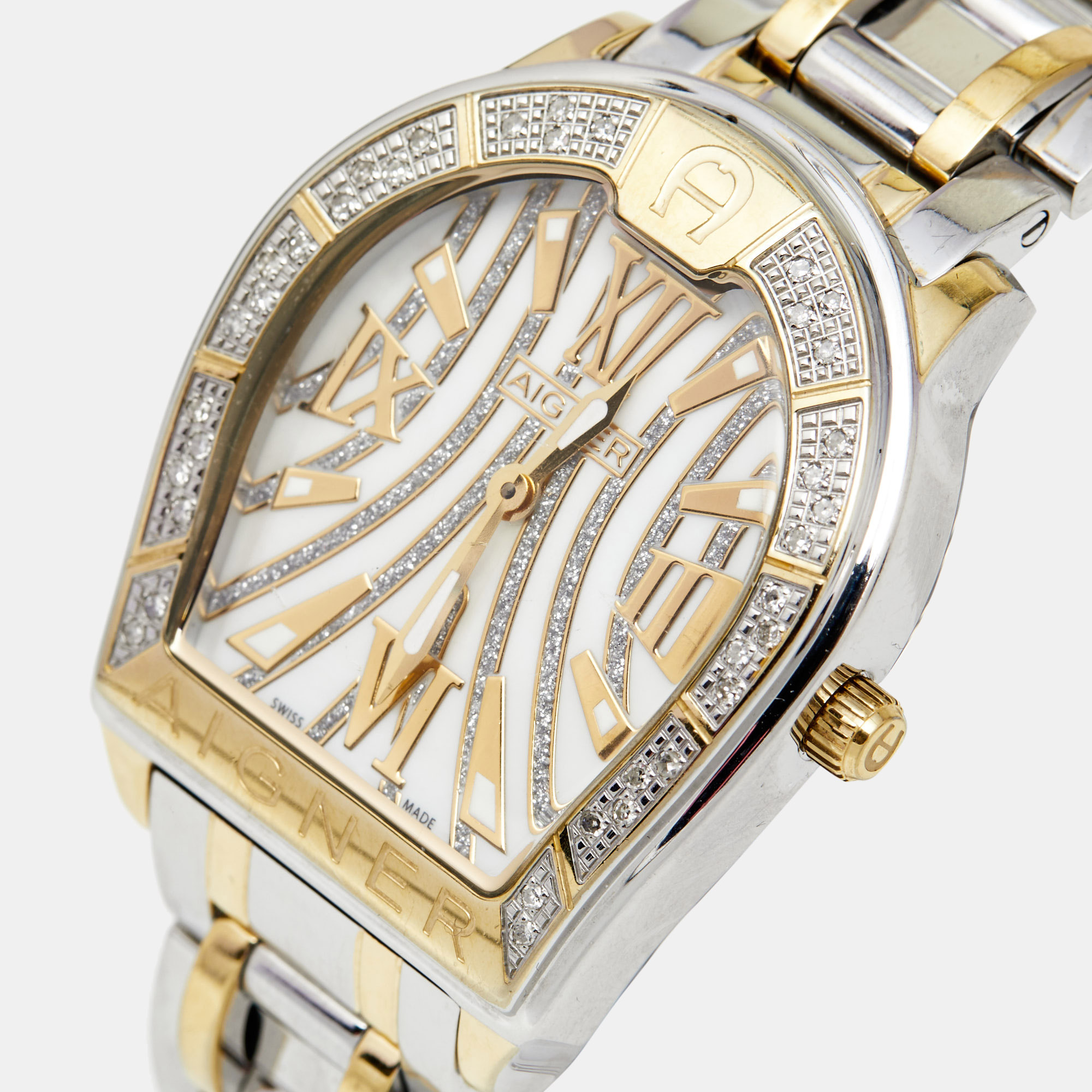 

Aigner Mother of Pearl Two Tone Stainless Steel Verona A48100 Women's Wristwatch, White