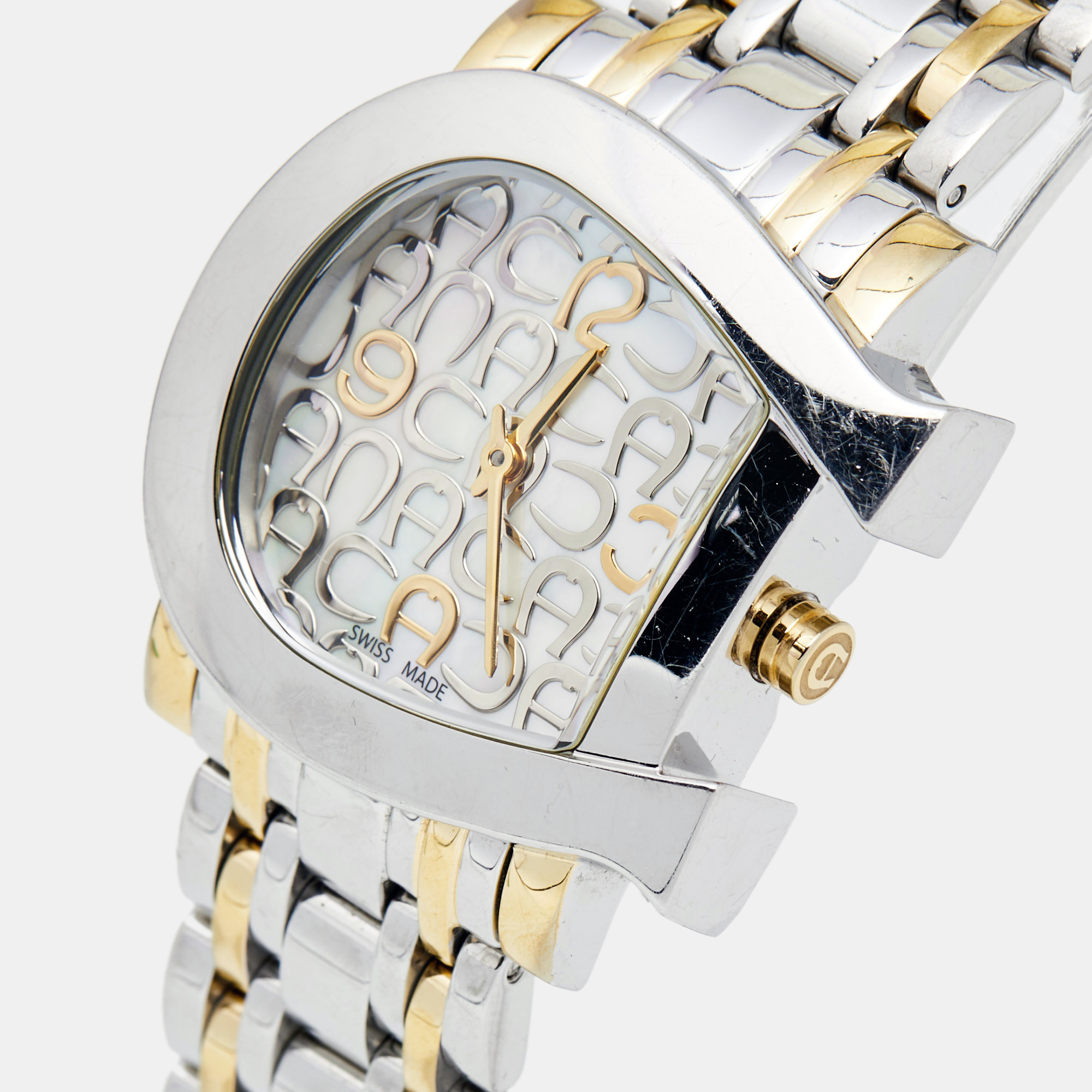 

Aigner Mother of Pearl Two Tone Stainless Steel Genua Due A31600 Women's Wristwatch, White