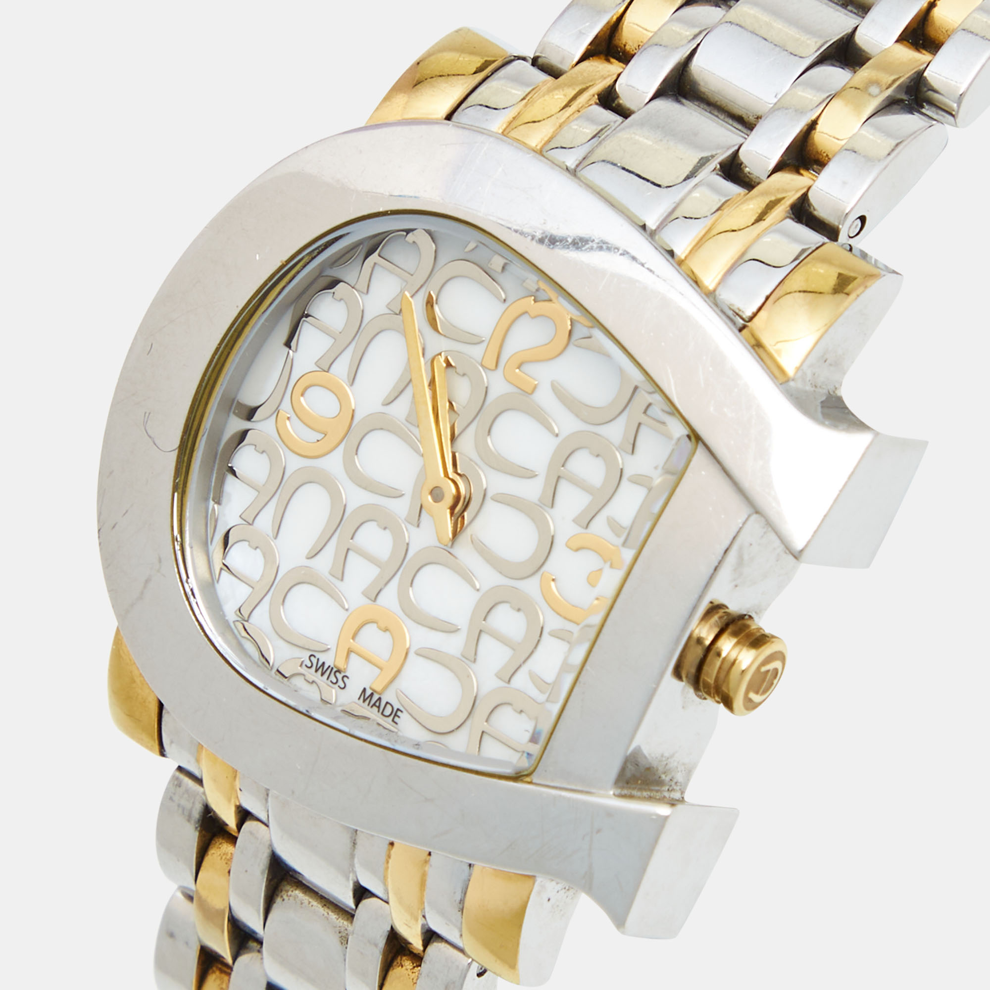 

Aigner Mother of Pearl Two Tone Stainless Steel Genua Due A31600 Women's Wristwatch, White
