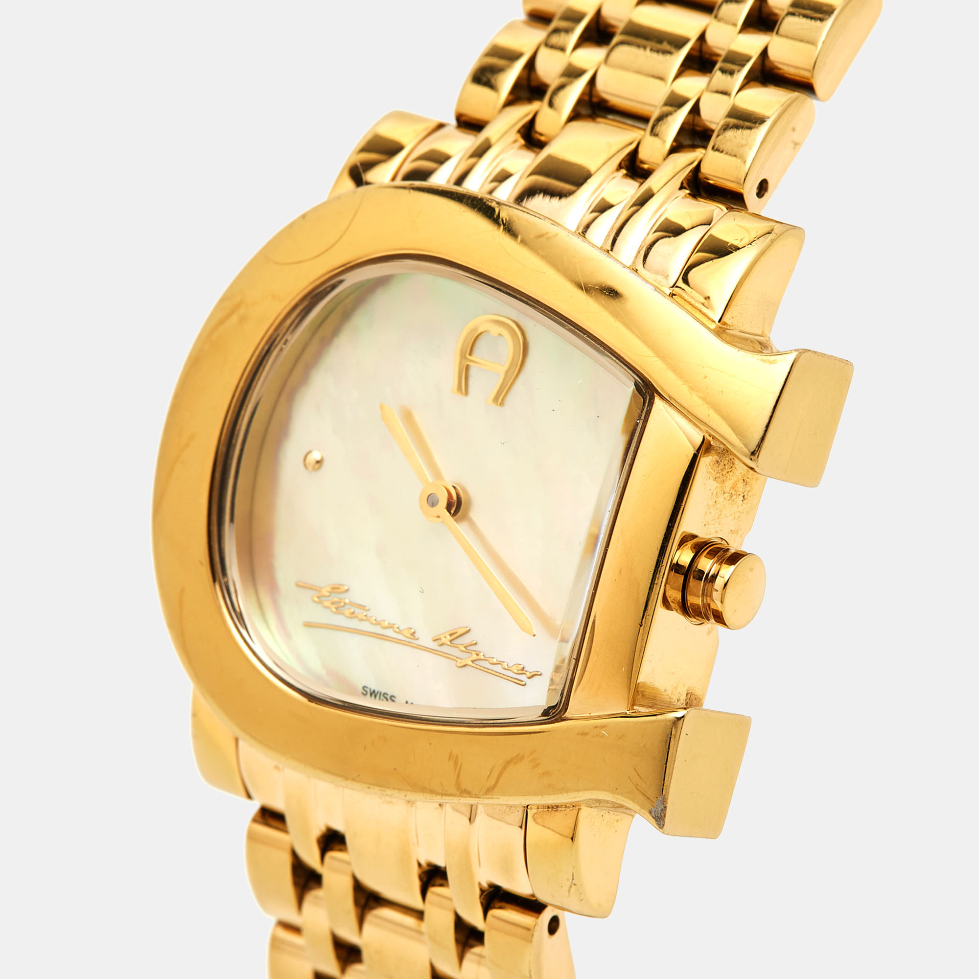 

Aigner Mother of Pearl Gold Plated Stainless Steel Genua Due A31600 Women's Wristwatch, Multicolor