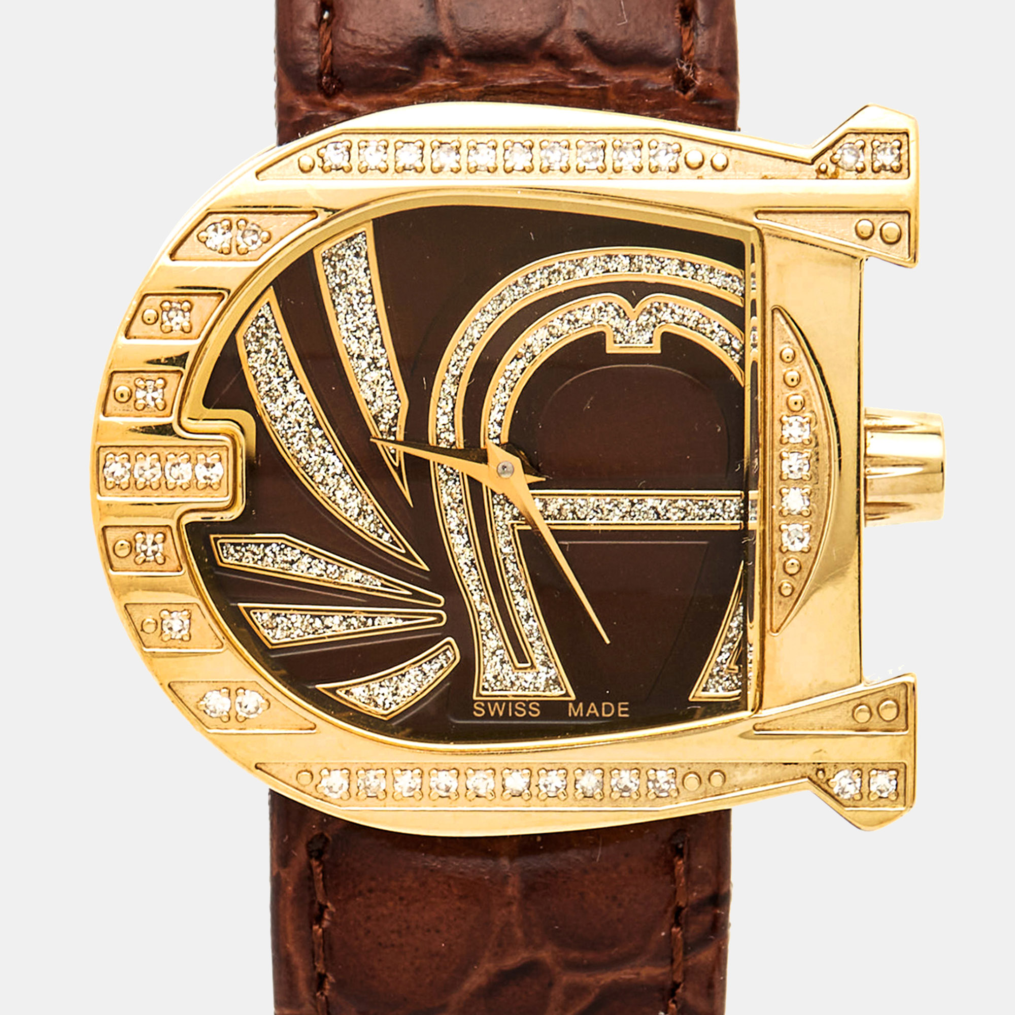 

Aigner Brown Gold Plated Stainless Steel Diamond Leather Genua A31000 Women's Wristwatch
