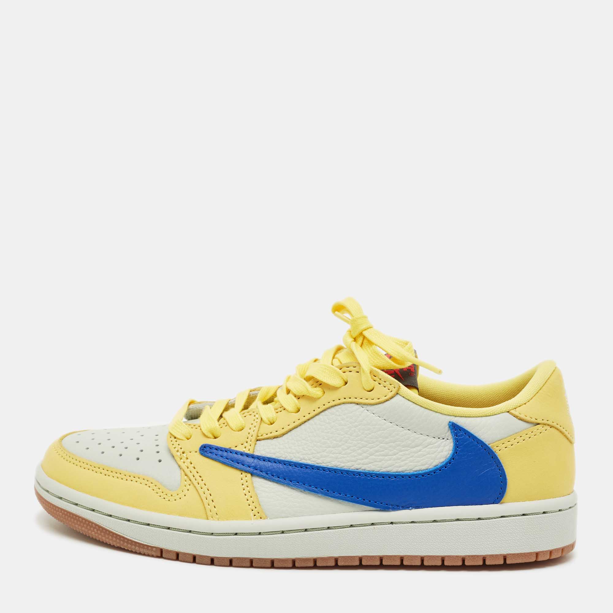Pre-owned Air Jordans Multicolor Leather Jordan 1 Retro Low Og Sp Travis Scott Canary Sneakers Size 39