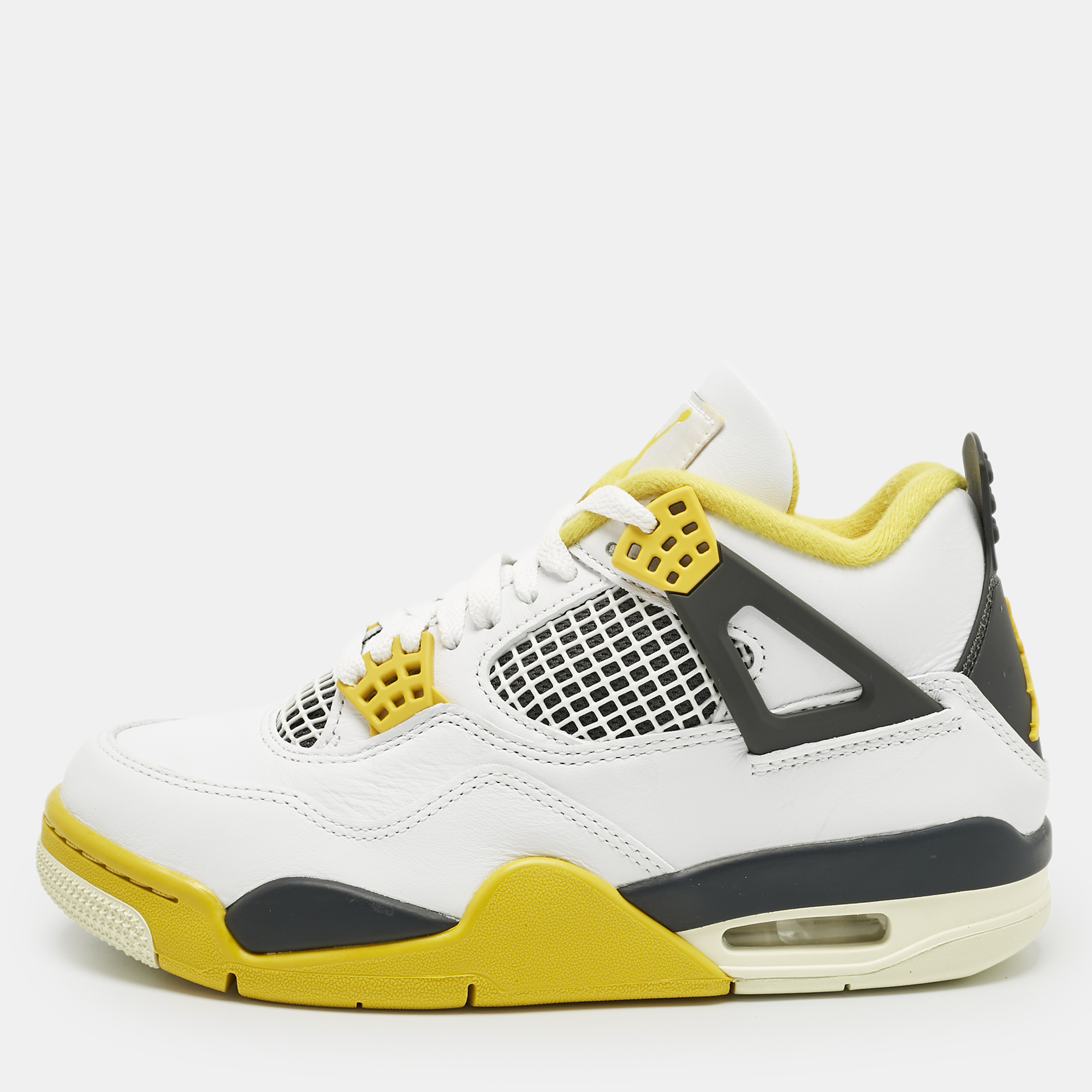 

Air Jordans White Leather Jordan 4 Retro Vivid Sulfur Sneakers Size 37.5