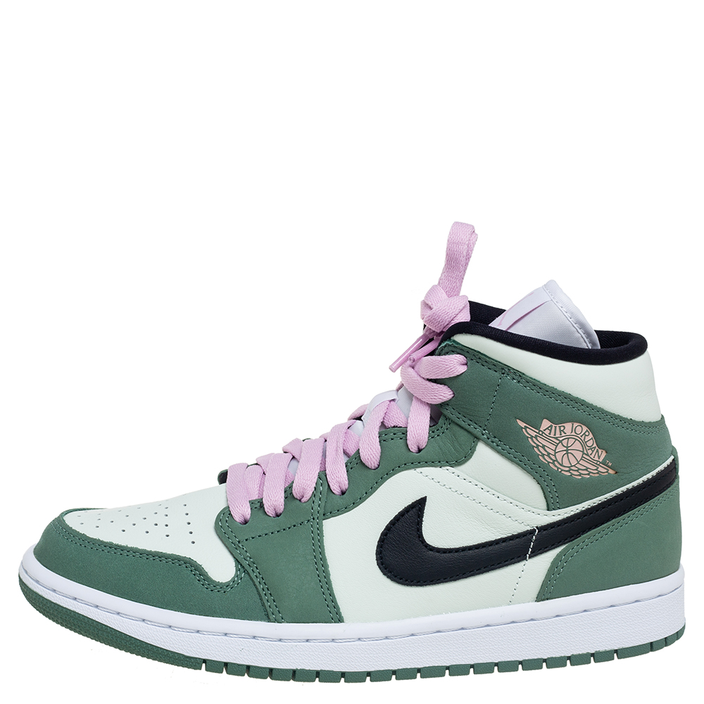

Air Jordans Green/Black Leather Air Jordan 1 Mid Top Sneakers Size