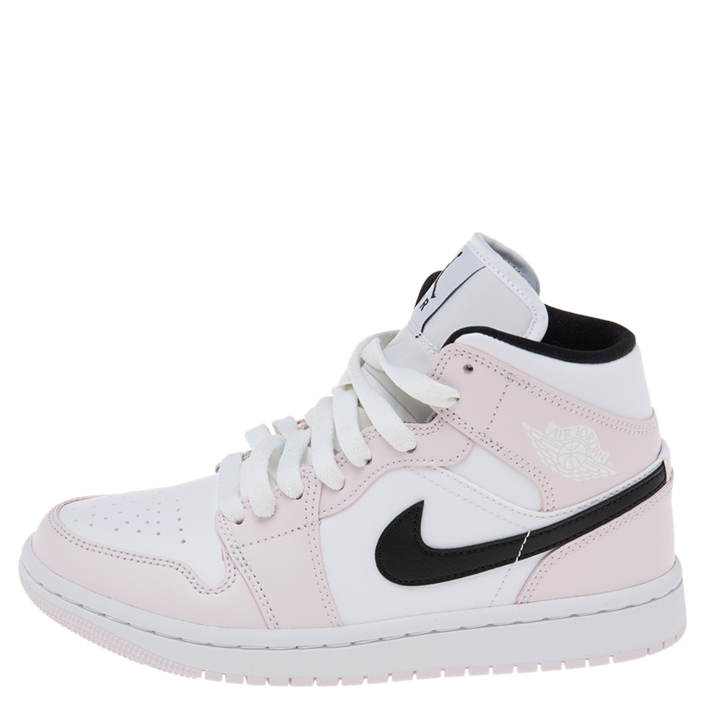 

Air Jordan Pink/White Leather Jordan 1 Mid Sneakers Size