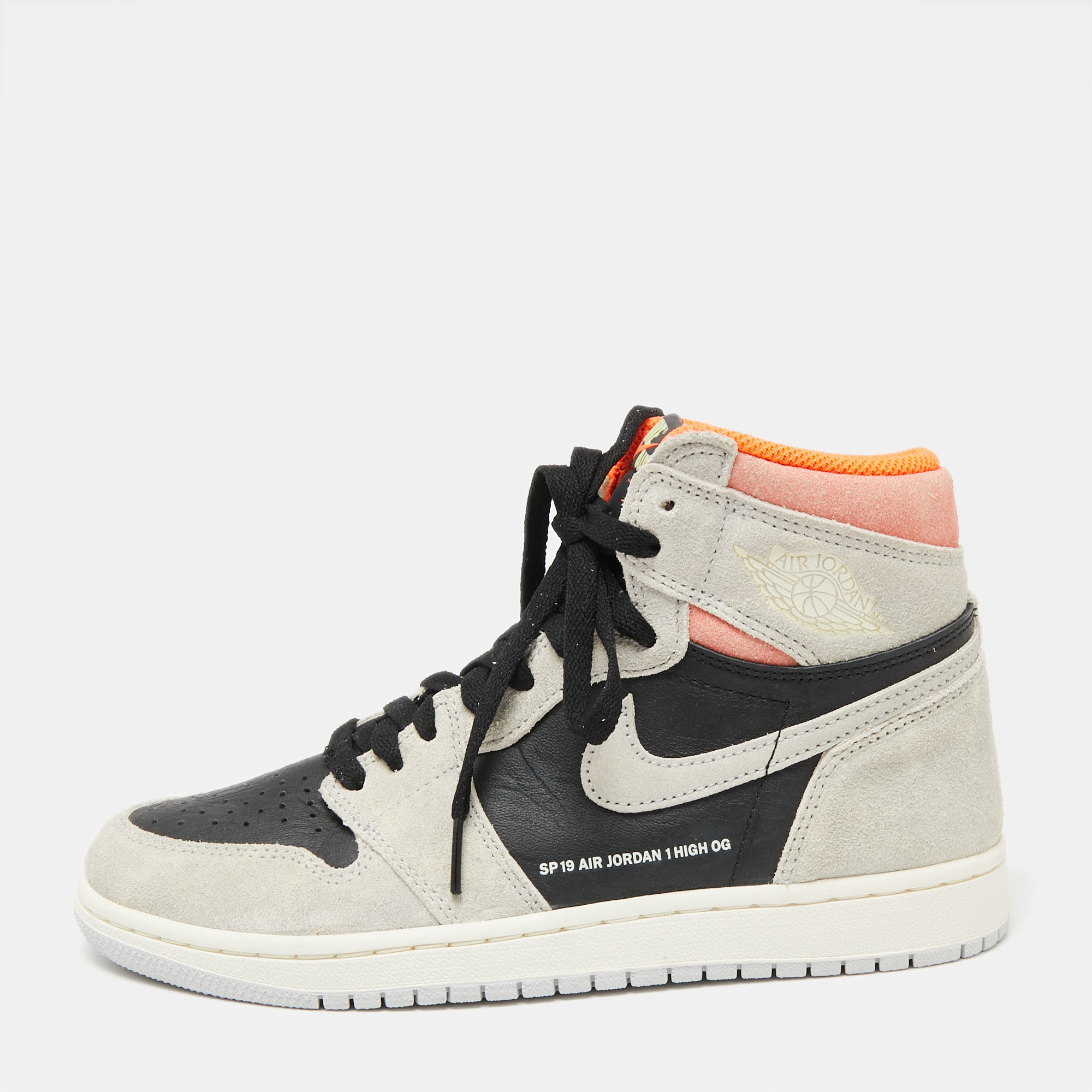 

Jordan Grey/Black Suede And Leather 1 Retro High Neutral Hyper Crimson Sneakers Size, Multicolor