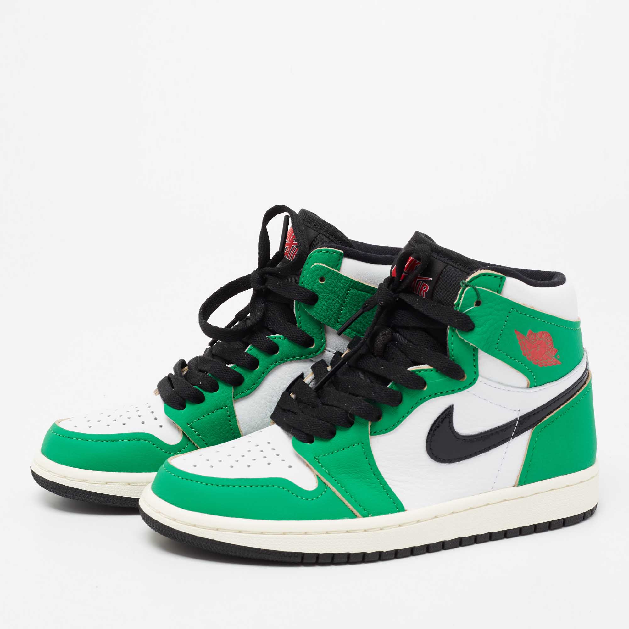 

Air Jordans Green/White Leather 1 Retro High Top Sneakers Size 38.5
