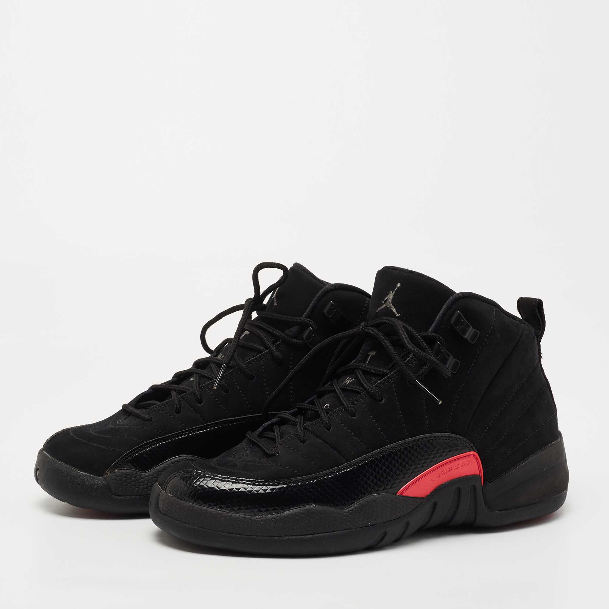

Air Jordan Black Nubuck and Leather 12 Retro High Top Sneakers Size