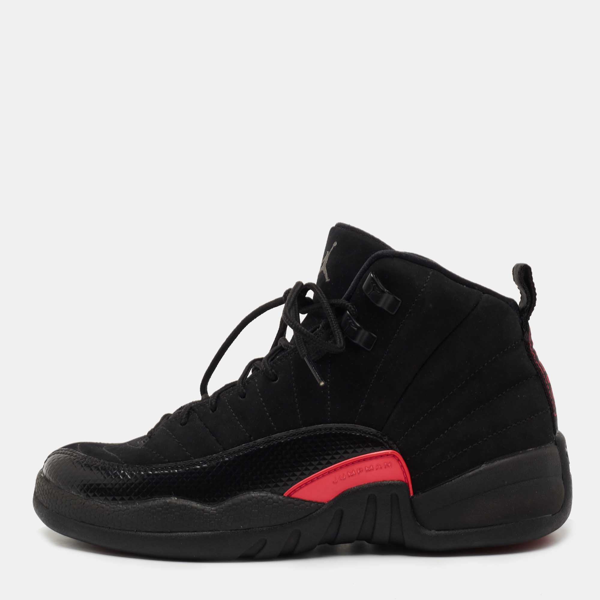 Pre-owned Air Jordans Air Jordan Black Nubuck And Leather 12 Retro High Top Sneakers Size 40