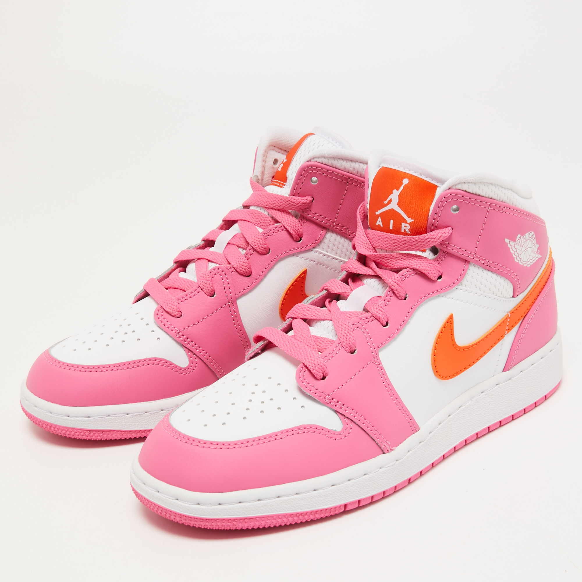 

Air Jordan's Pink/White Fabric and Leather Jordan 1 Mid Sneakers Size
