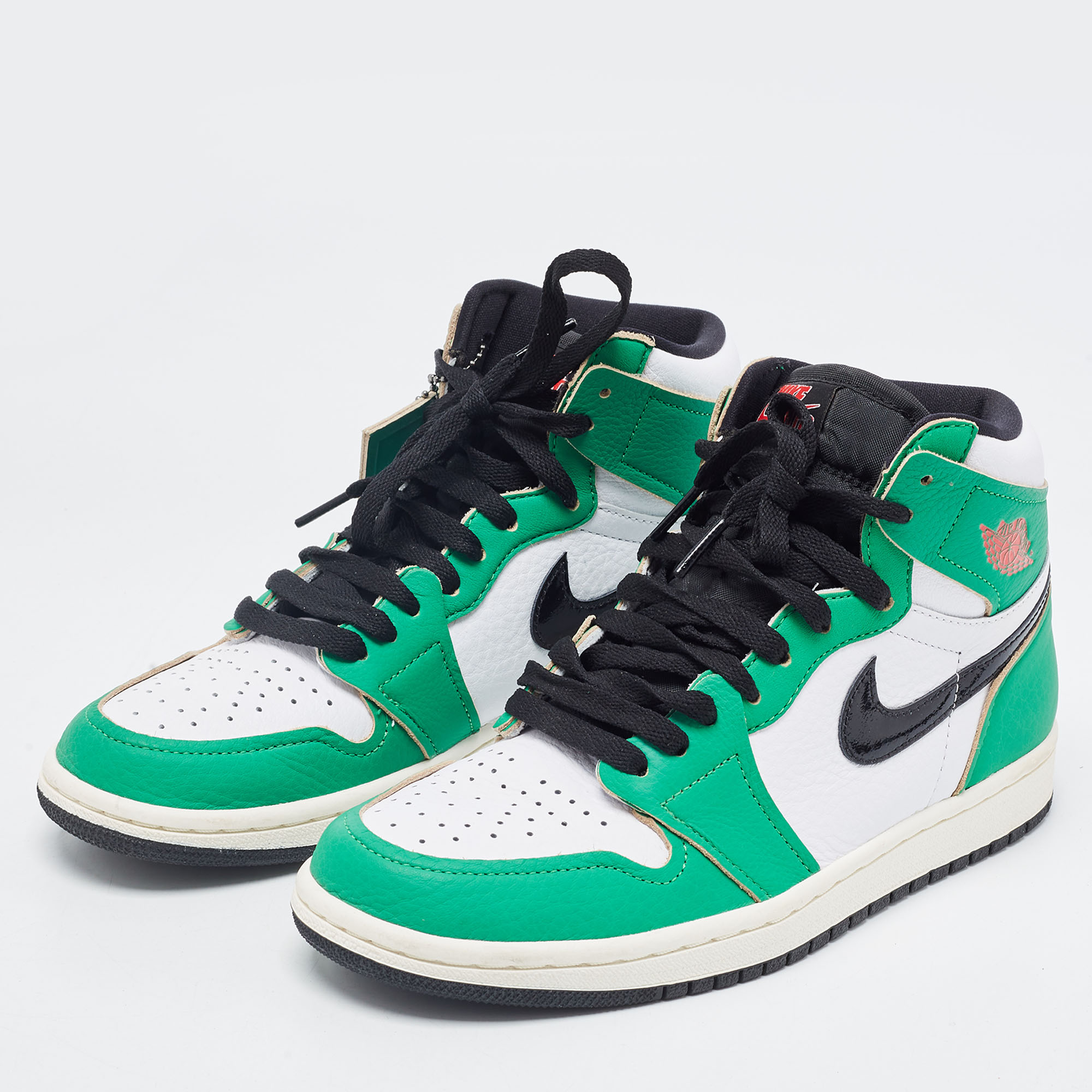 

Air Jordan Green/White Leather Jordan 1 Retro High Lucky Green Sneakers Size