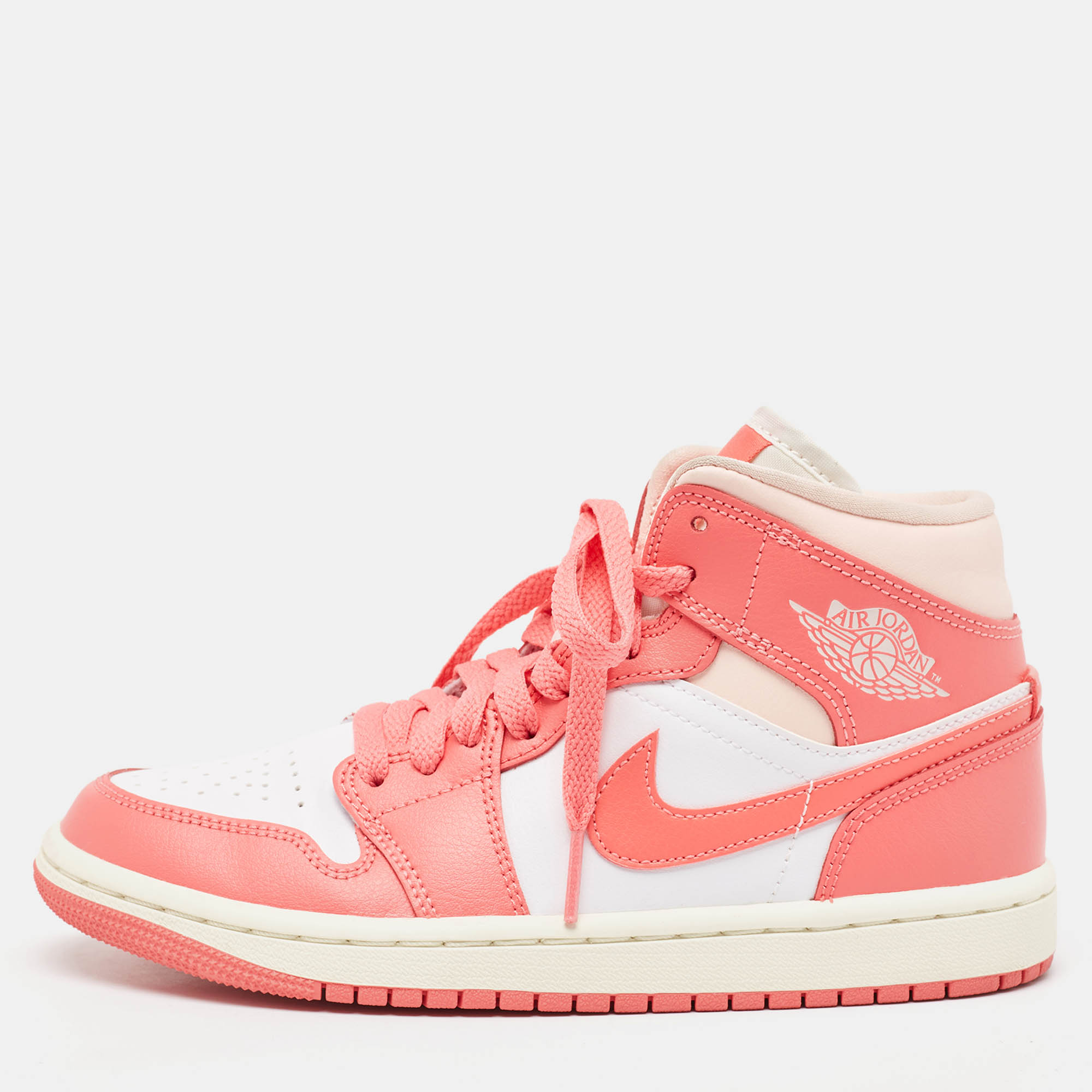 

Air Jordans Pink/White Leather Jordan 1 Mid Strawberries and Cream Sneakers Size 36