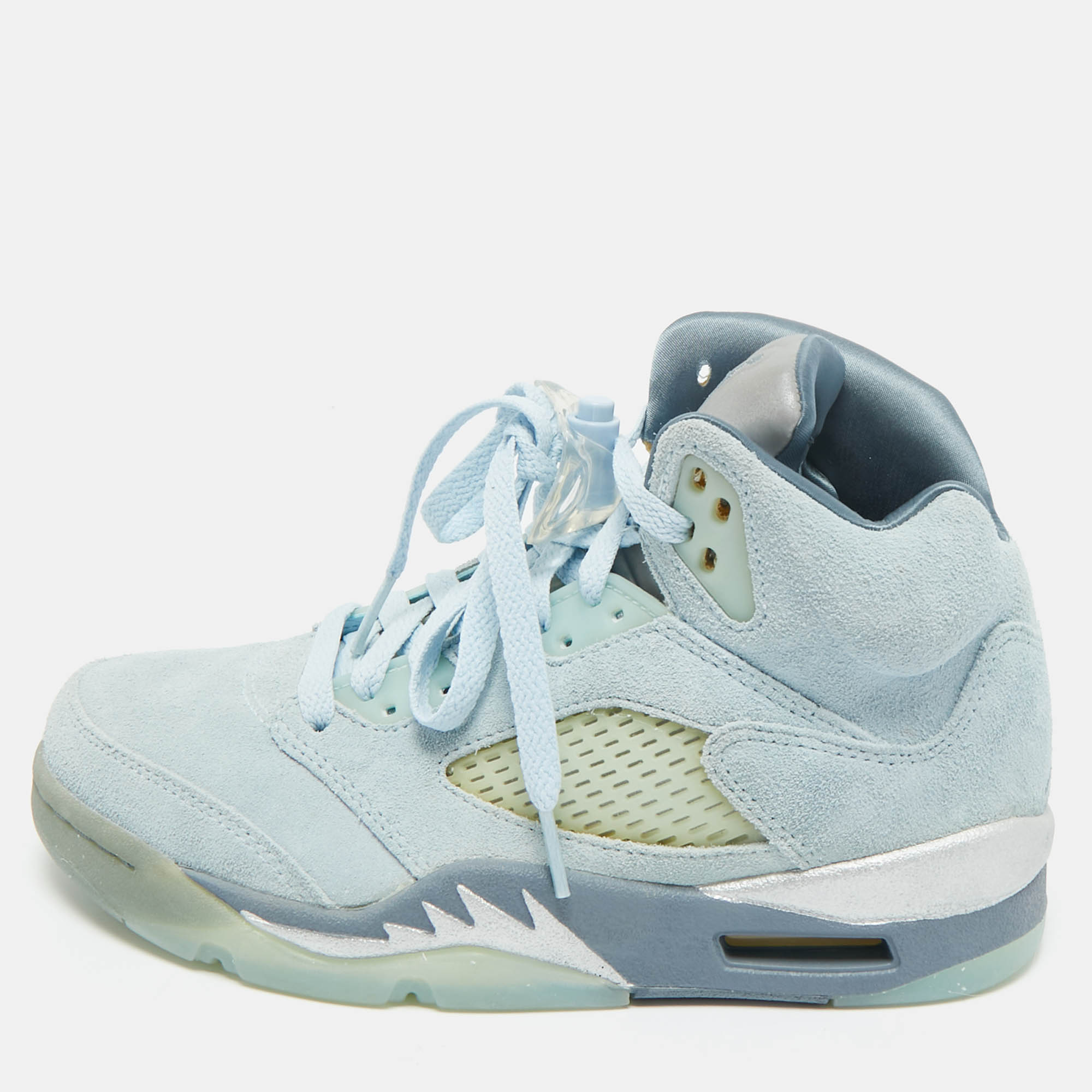 

Air Jordans Blue Suede Jordan 5 Retro Bluebird Sneakers Size 36