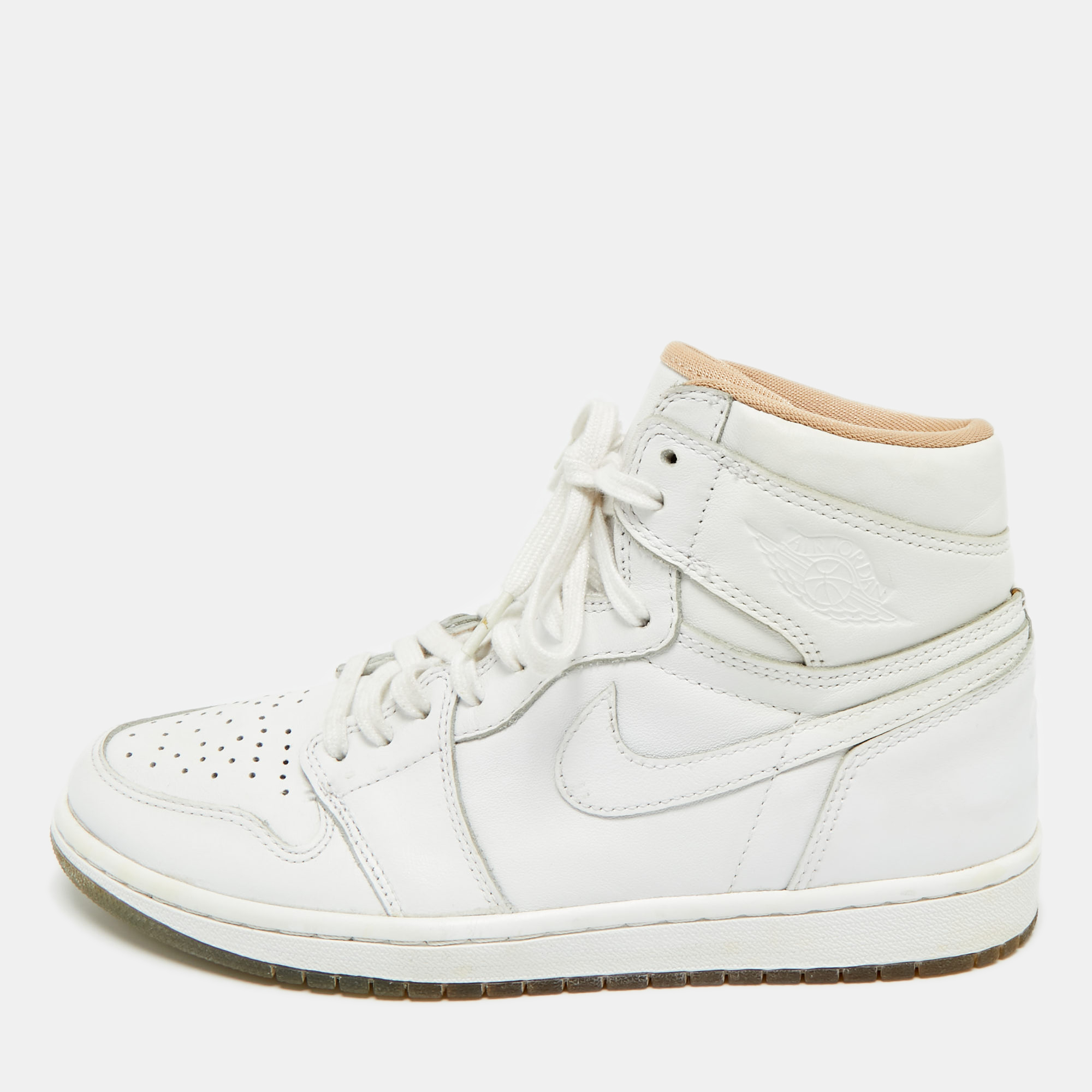 

Air Jordans White Leather Air Jordan 1 High Top Sneakers Size
