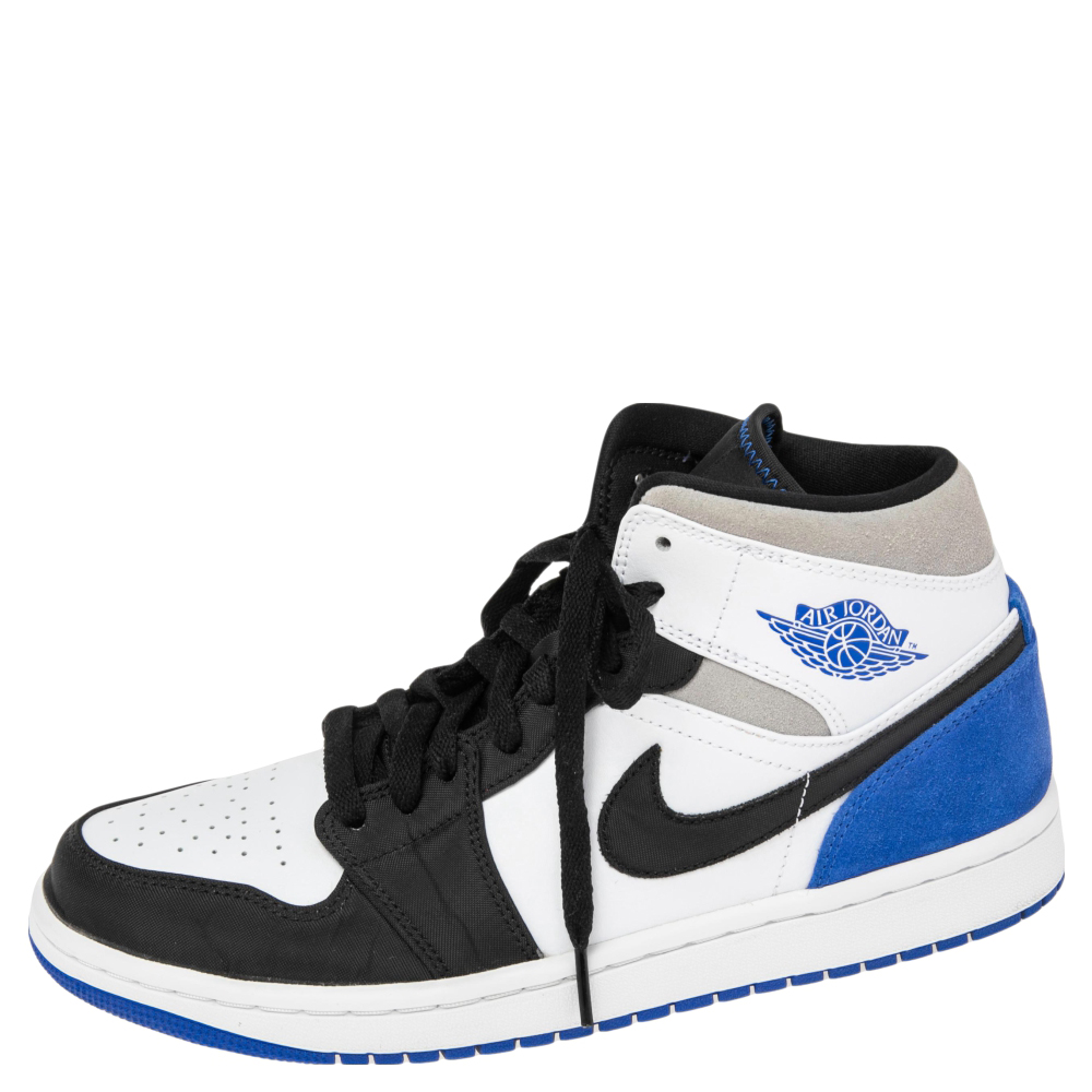 

Air Jordans Multicolor Suede and Leather Jordan 1 Mid Royal Black Toe Sneakers Size