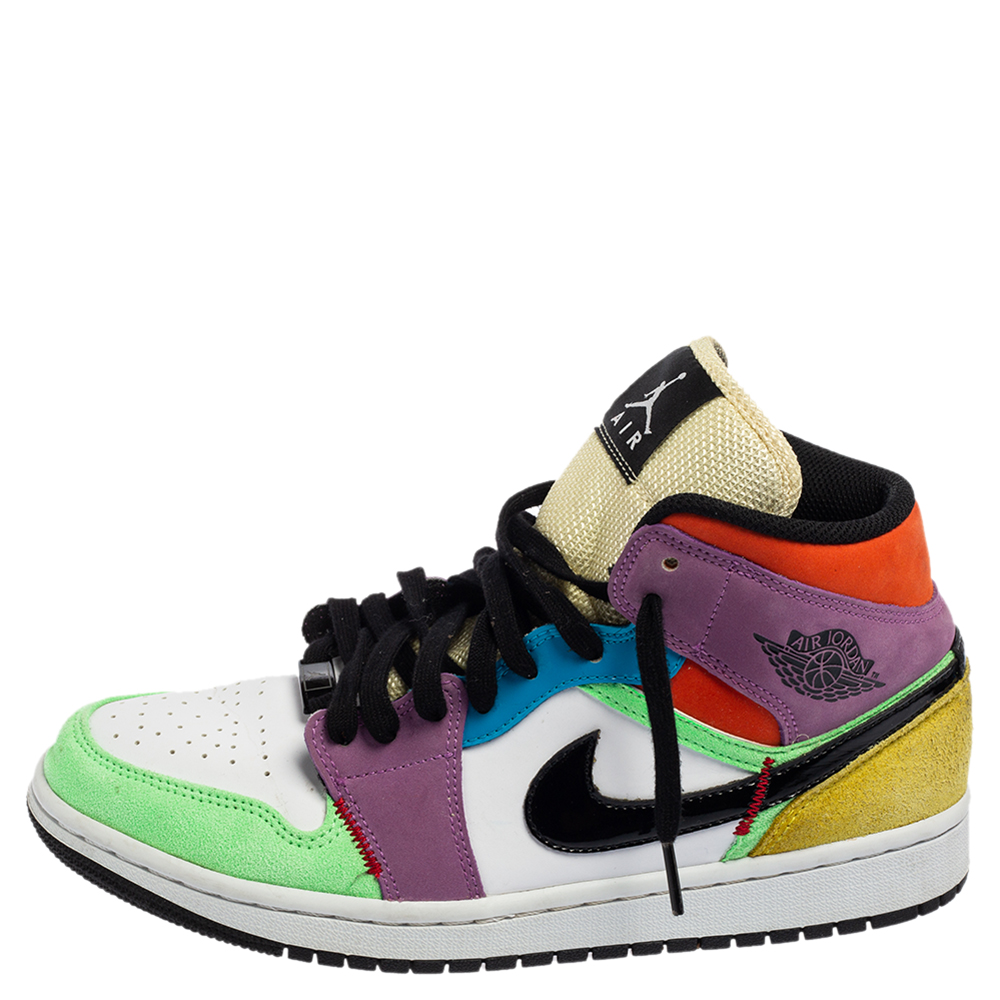 

Air Jordan Multicolor Leather and Suede Lightbulb Jordan 1 MID SE Sneakers Size