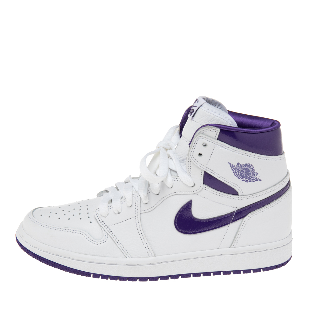 

Air Jordan White/Purple Leather Retro High Court Sneakers Size