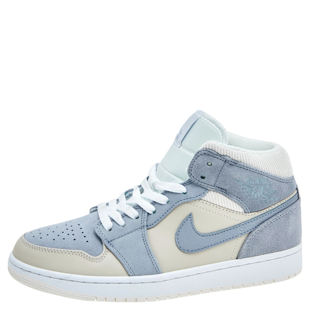 

Air Jordan Light Blue/Cream Suede And Leather Jordan 1 Retro High Sneakers Size