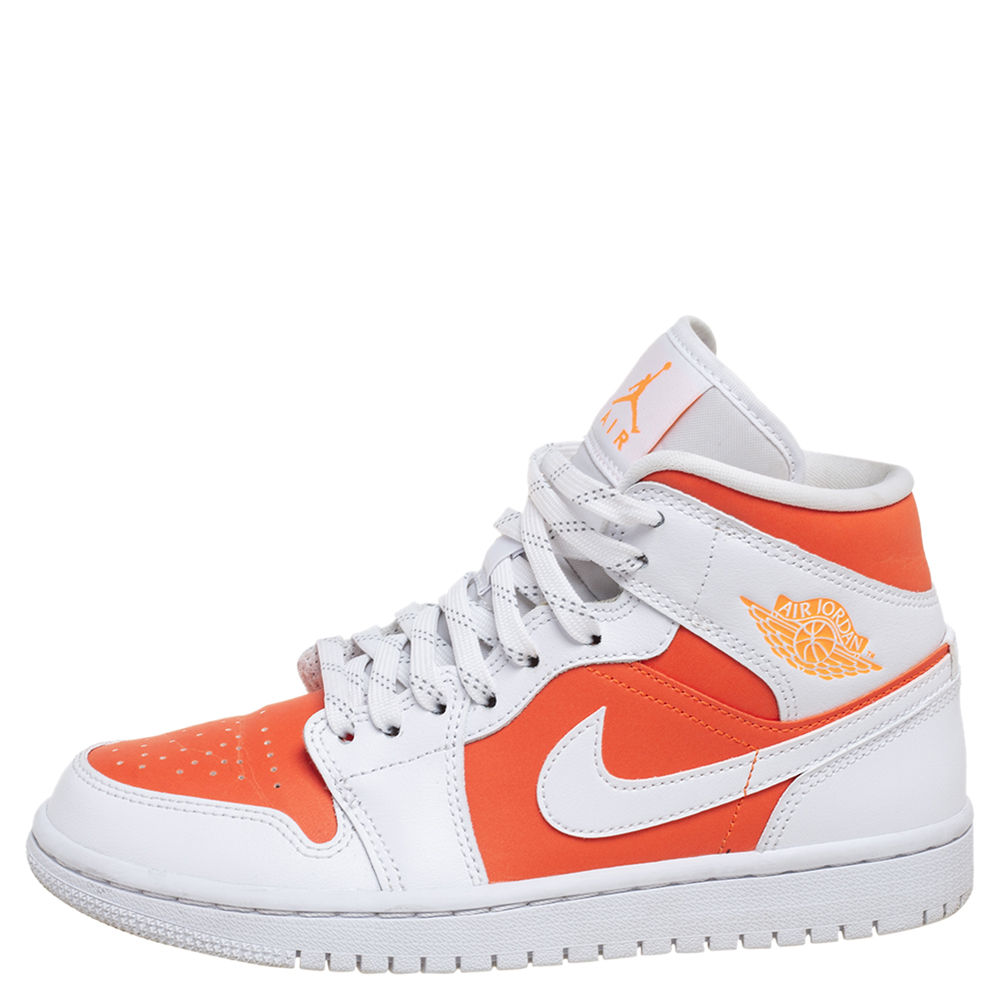 

Air Jordan Orange/White Leather Mid SE Bright Citrus Sneakers Size