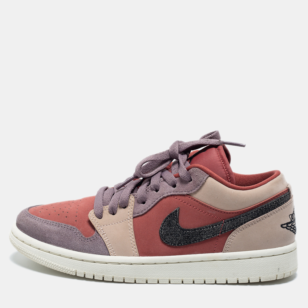 Pre Owned Air Jordan 1 Tricolor Leather and Suede Canyon Rust Sneakers Size 38