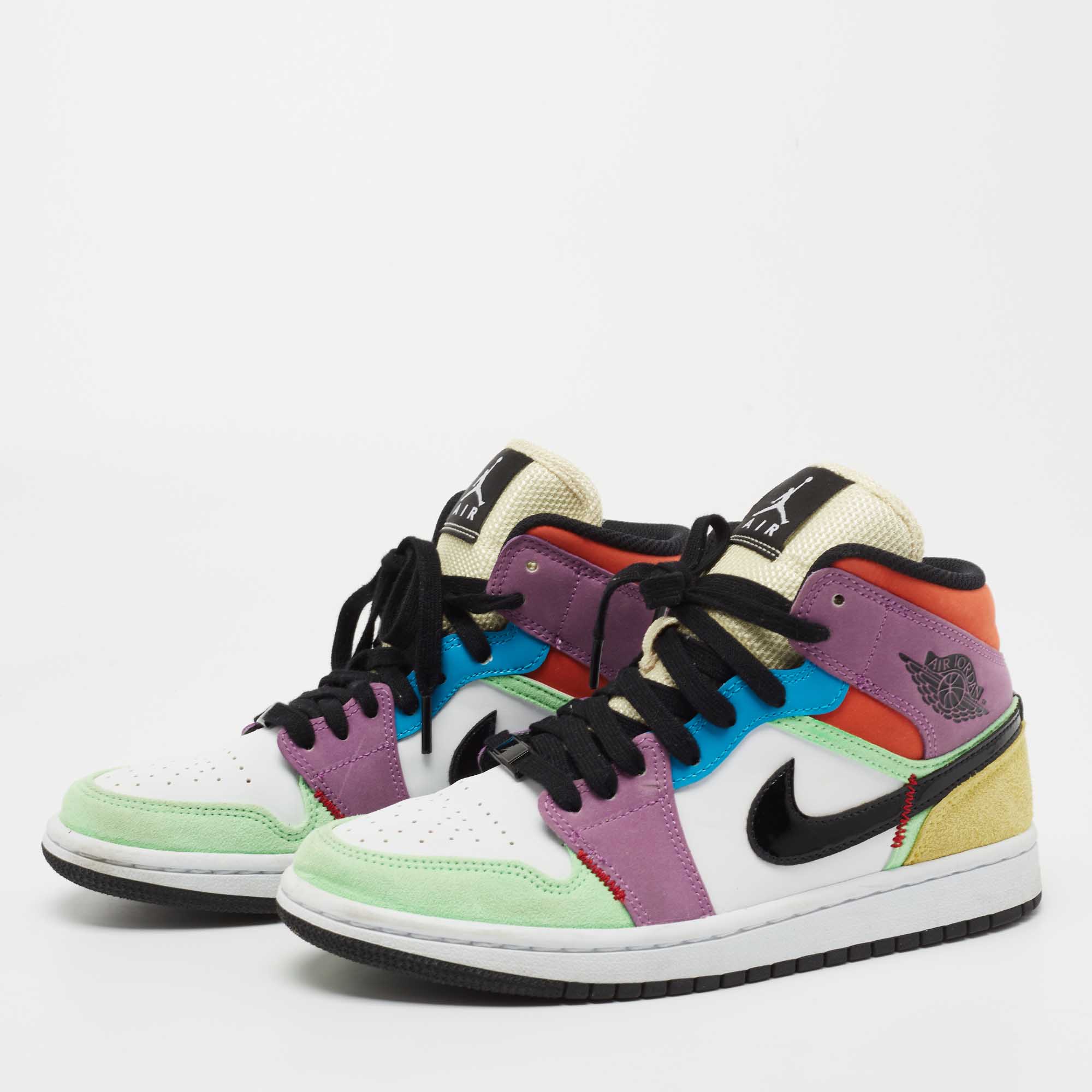 Air Jordan 1 Multicolor Leather Mid SE Light Club Sneakers Size 38