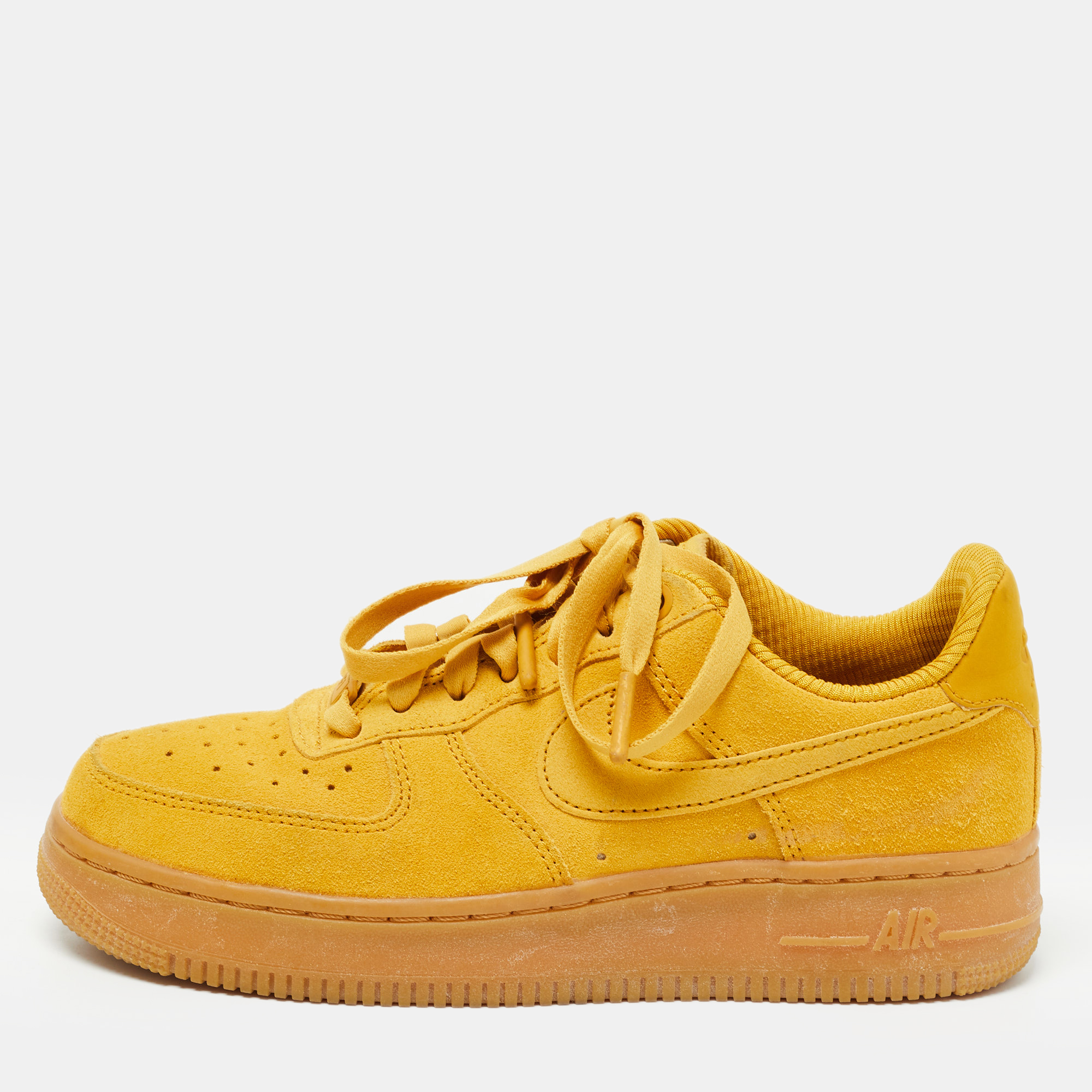 Pre-owned Air Jordans Nike Air Yellow Suede And Leather Force 1 Low Mineral Gum Sneakers Size 36