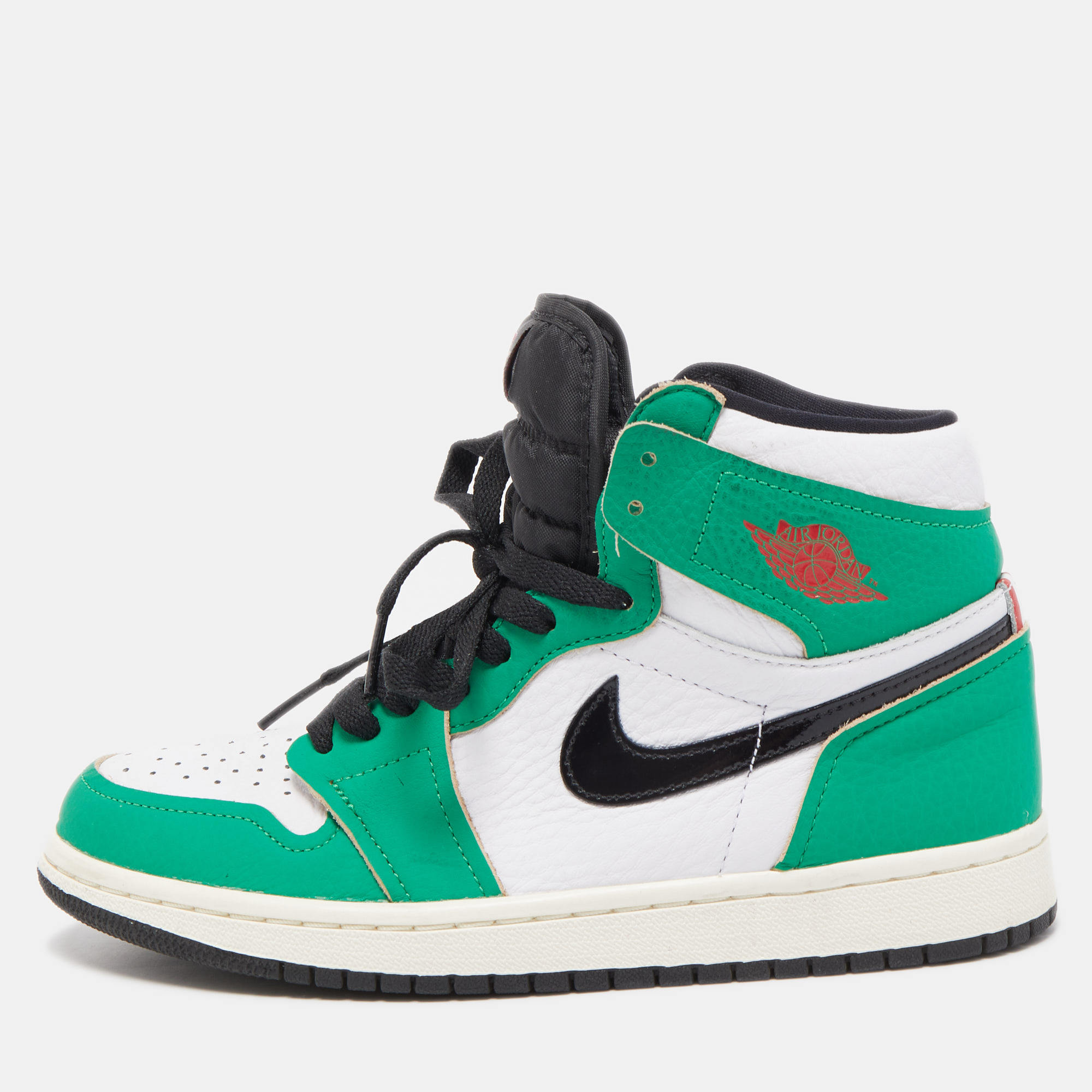 Air Jordans Tricolor Leather Air Jordan 1 Lucky Green Sneakers Size 37.5